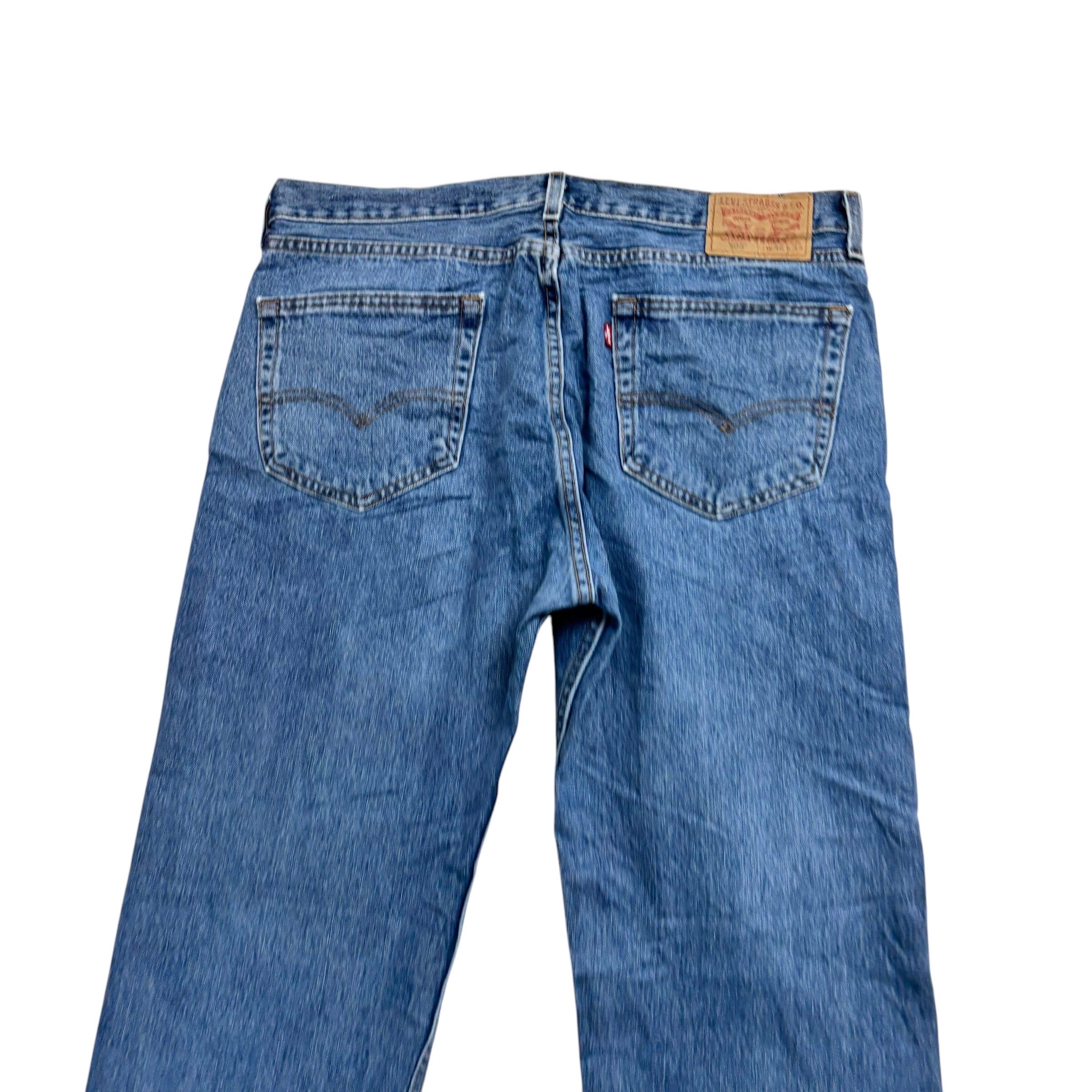 Levis 505 Jeans W36 L32 Mens Mid Blue Regular Straight Fit Denim (E)
