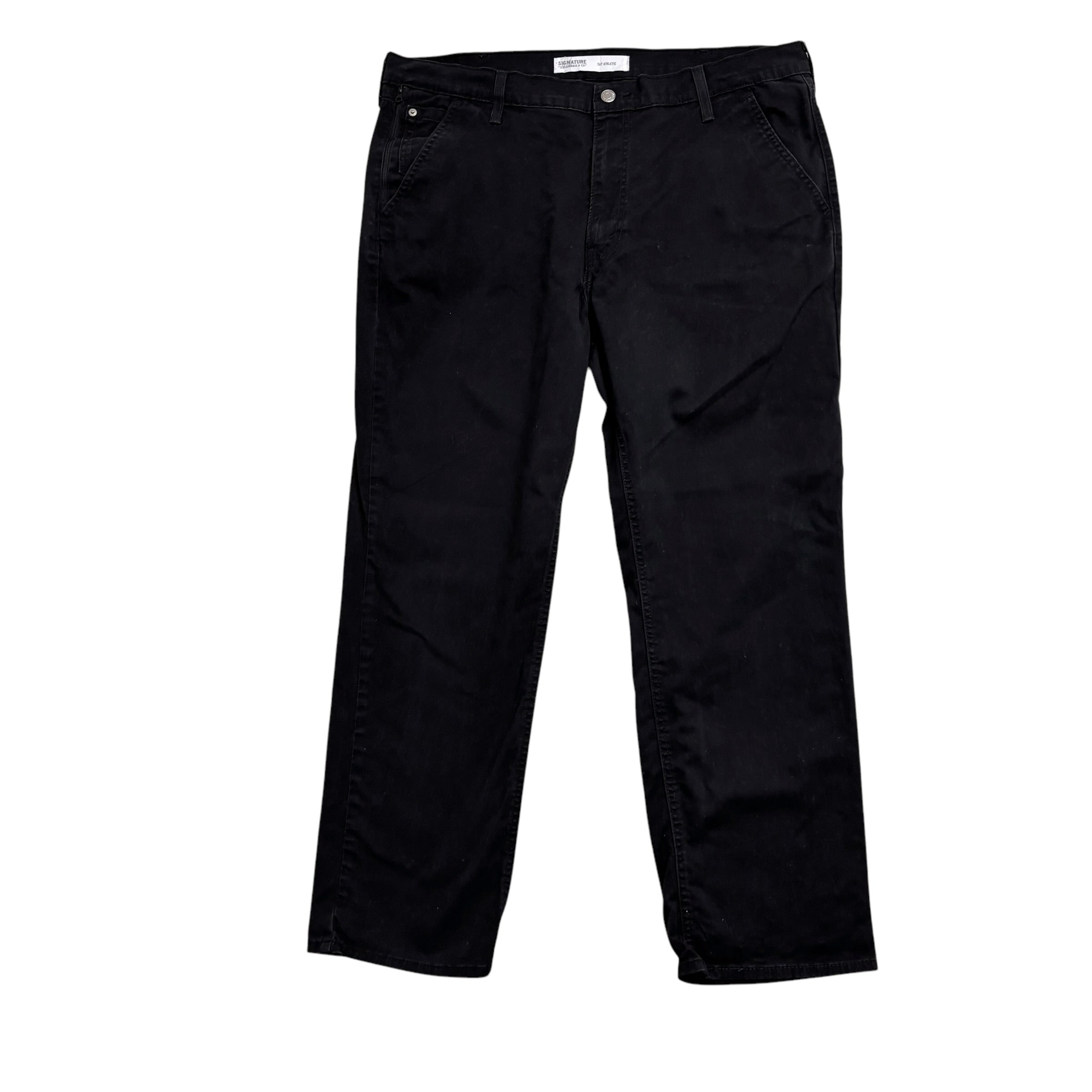 Levis Signature Trousers W38 L30 Mens Black Athletic Fit Stretch Pants (E)