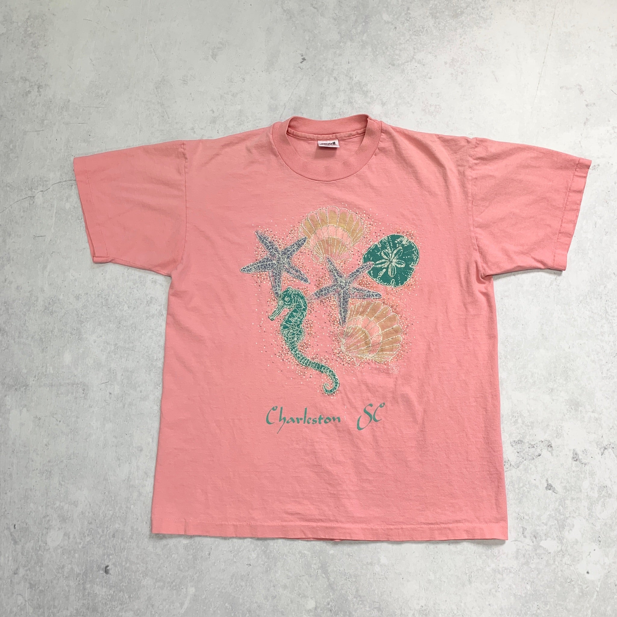 Vintage T Shirt Mens Medium Pink Single Stitch Graphic Print 90s USA Tourist