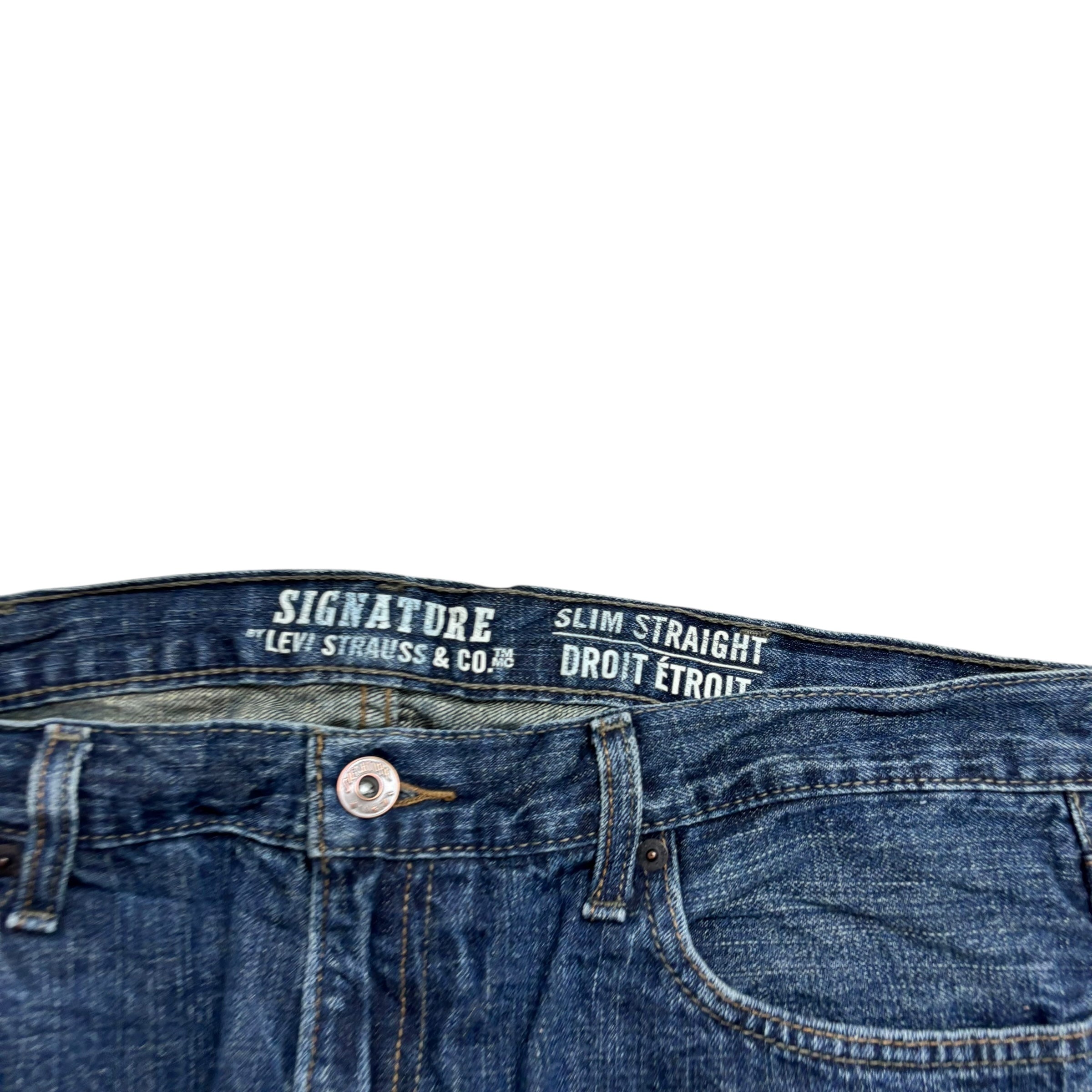 Levis Signature Jeans W38 L32 Mens Dark Blue Regular Straight Vintage Denim (E)