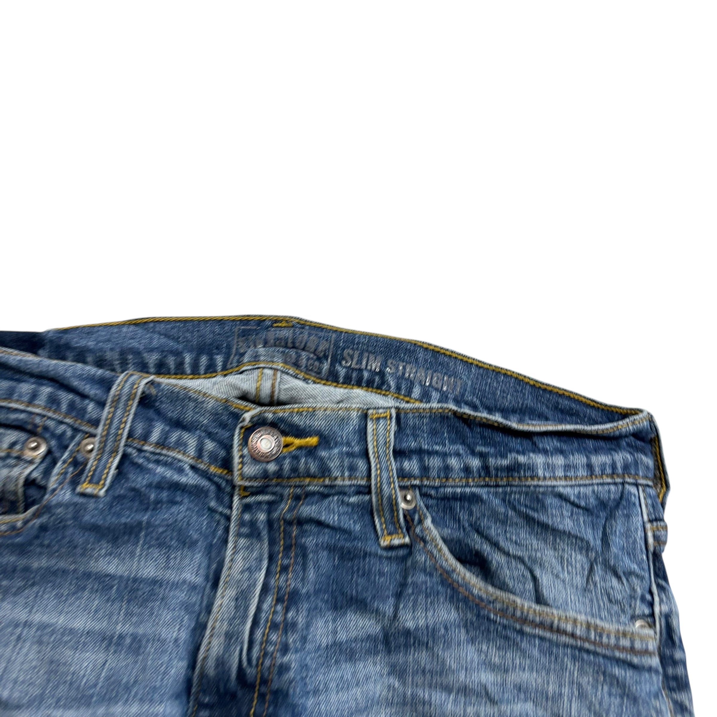 Levis Signature Jeans W32 L30 Mens Mid Blue Slim Straight Fit Stretch Denim