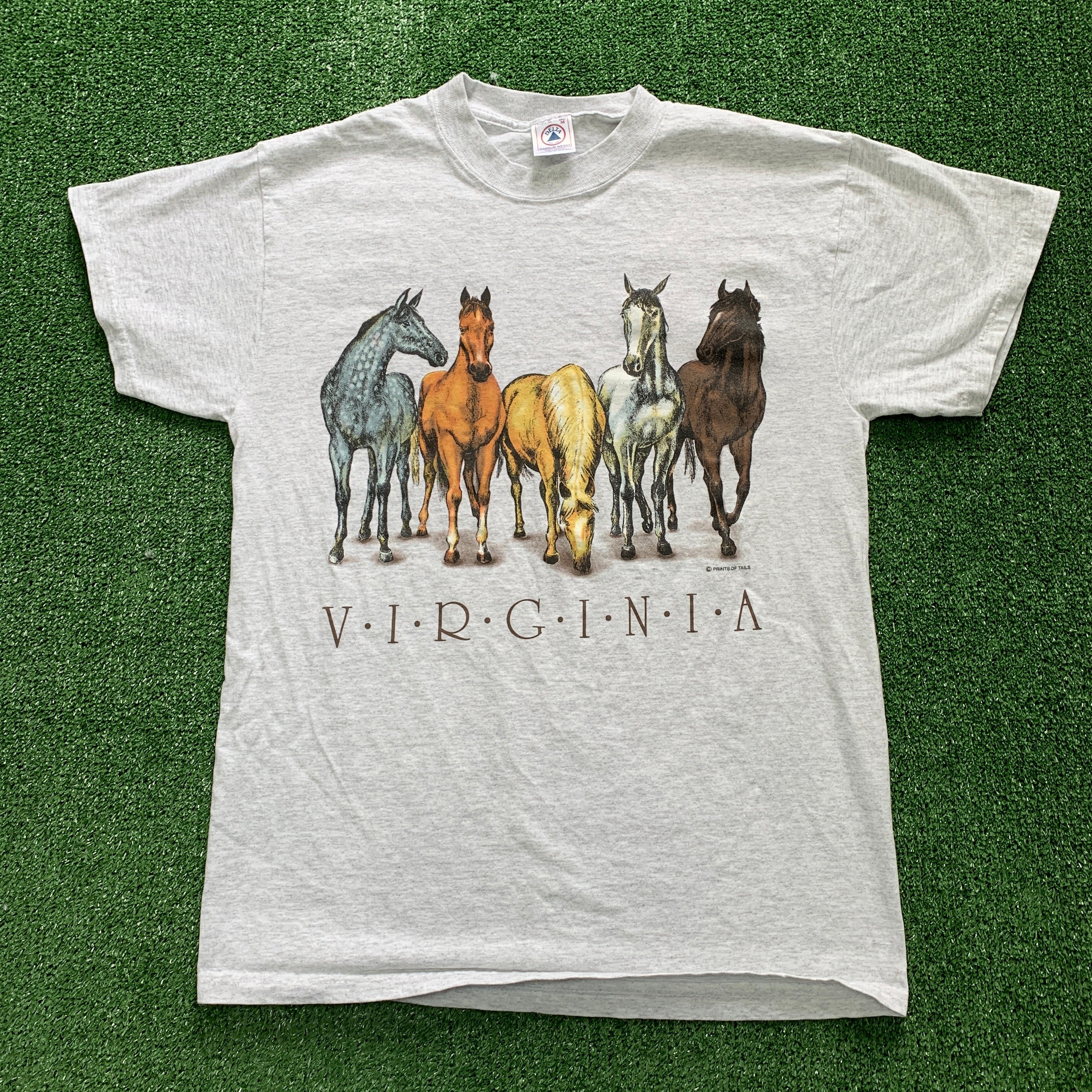 Vintage T Shirt Mens Medium Grey Graphic Print 00s USA Tourist Horses