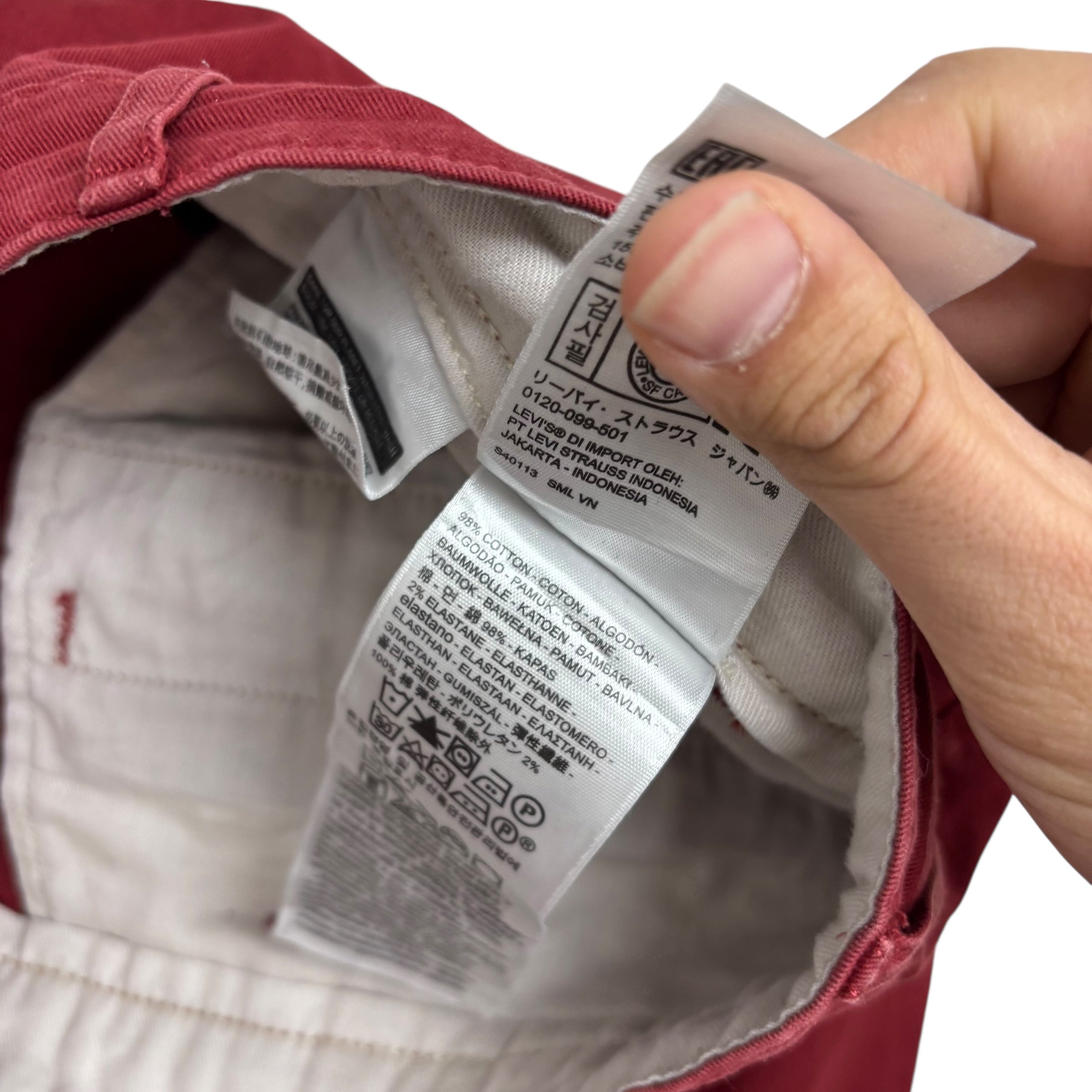 Levis Chino Trousers W40 L32 Mens Red Regular Tapered Fit Stretch Pants