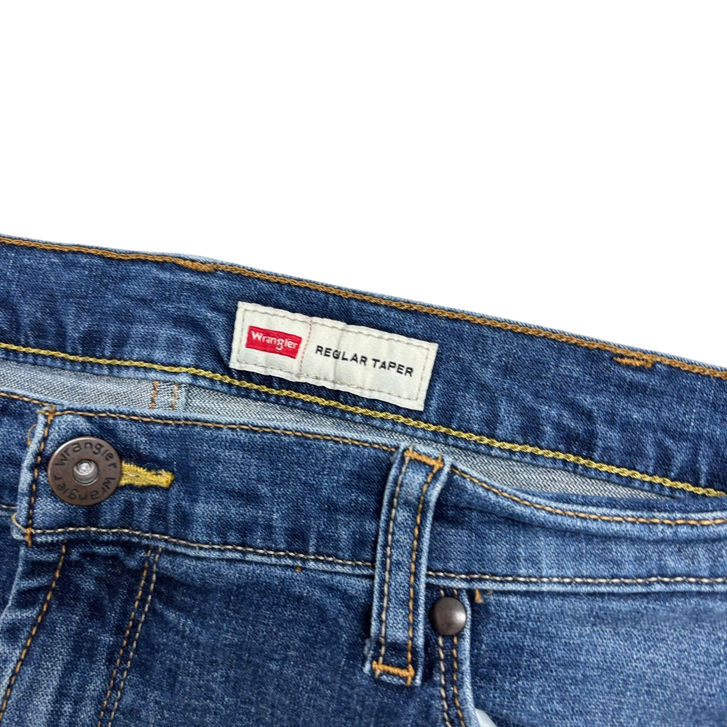 Wrangler Jeans W38 L30 Mens Mid Blue Regular Tapered Fit Stretch Denim (E)