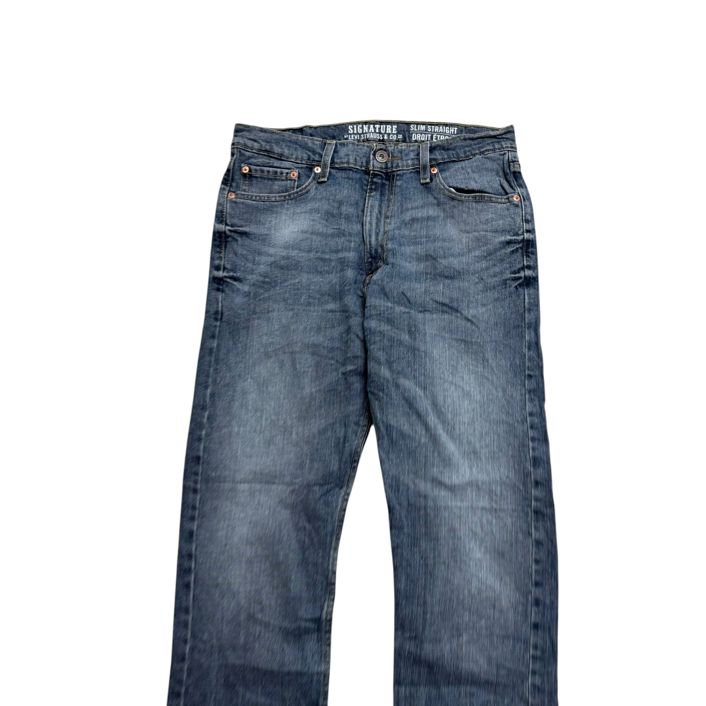 Levis Signature Jeans W33 L32 Mens Mid Blue Slim Straight Fit Stretch (E)