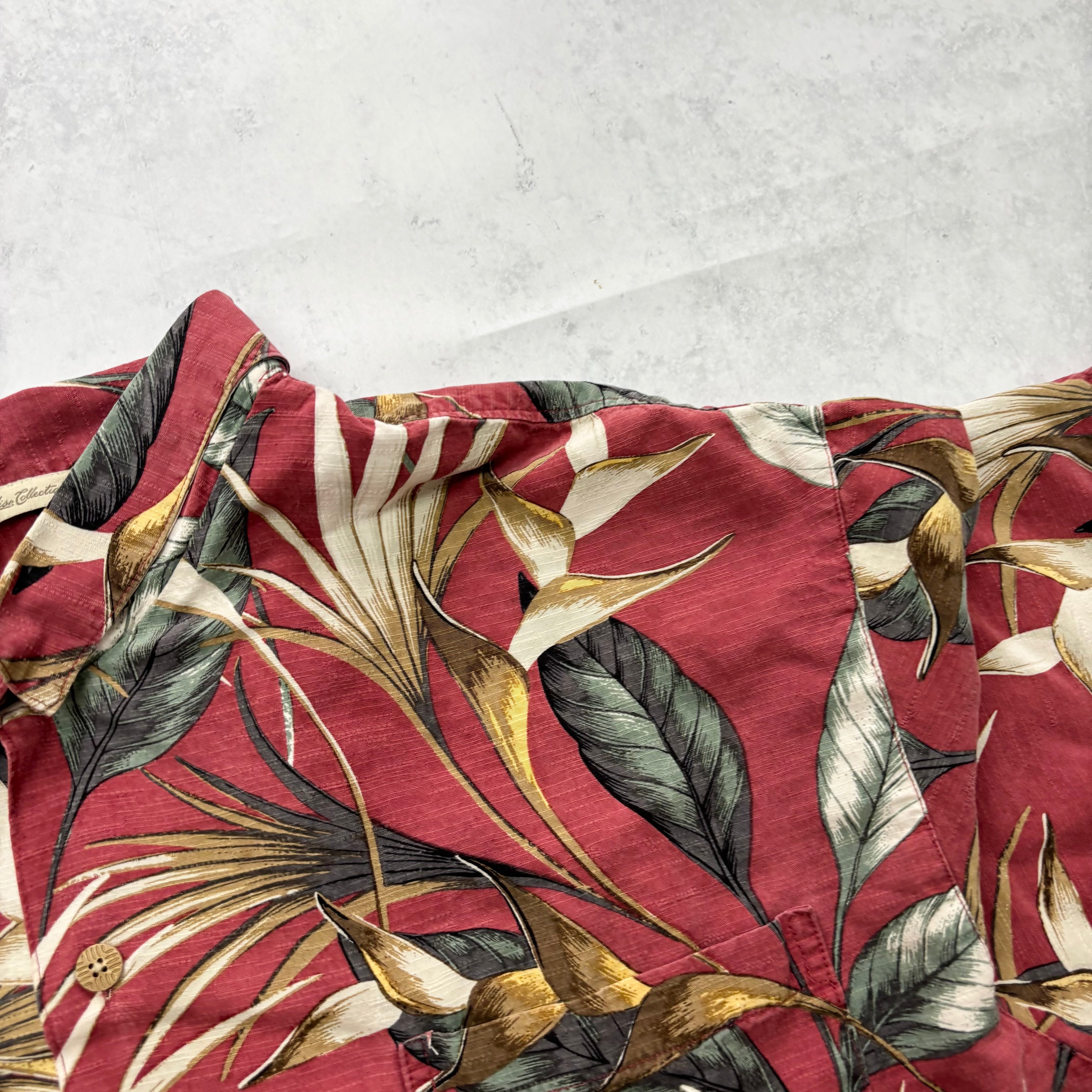 Hawaiian Shirt Mens XL Red Floral Aloha Short Sleeve Silk (E)