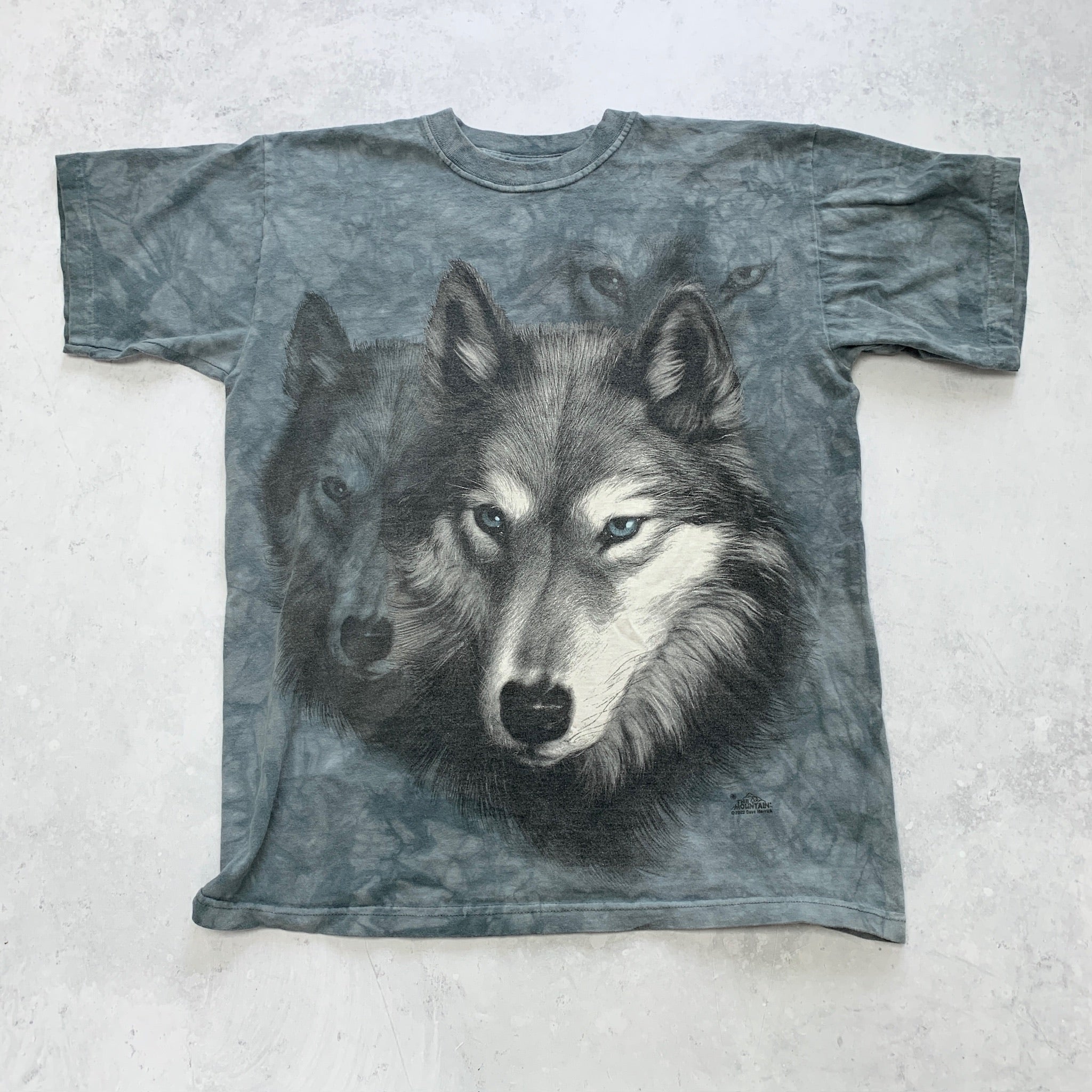 Vintage T Shirt Mens Medium Blue Graphic Print 00s Wolf Animal Nature