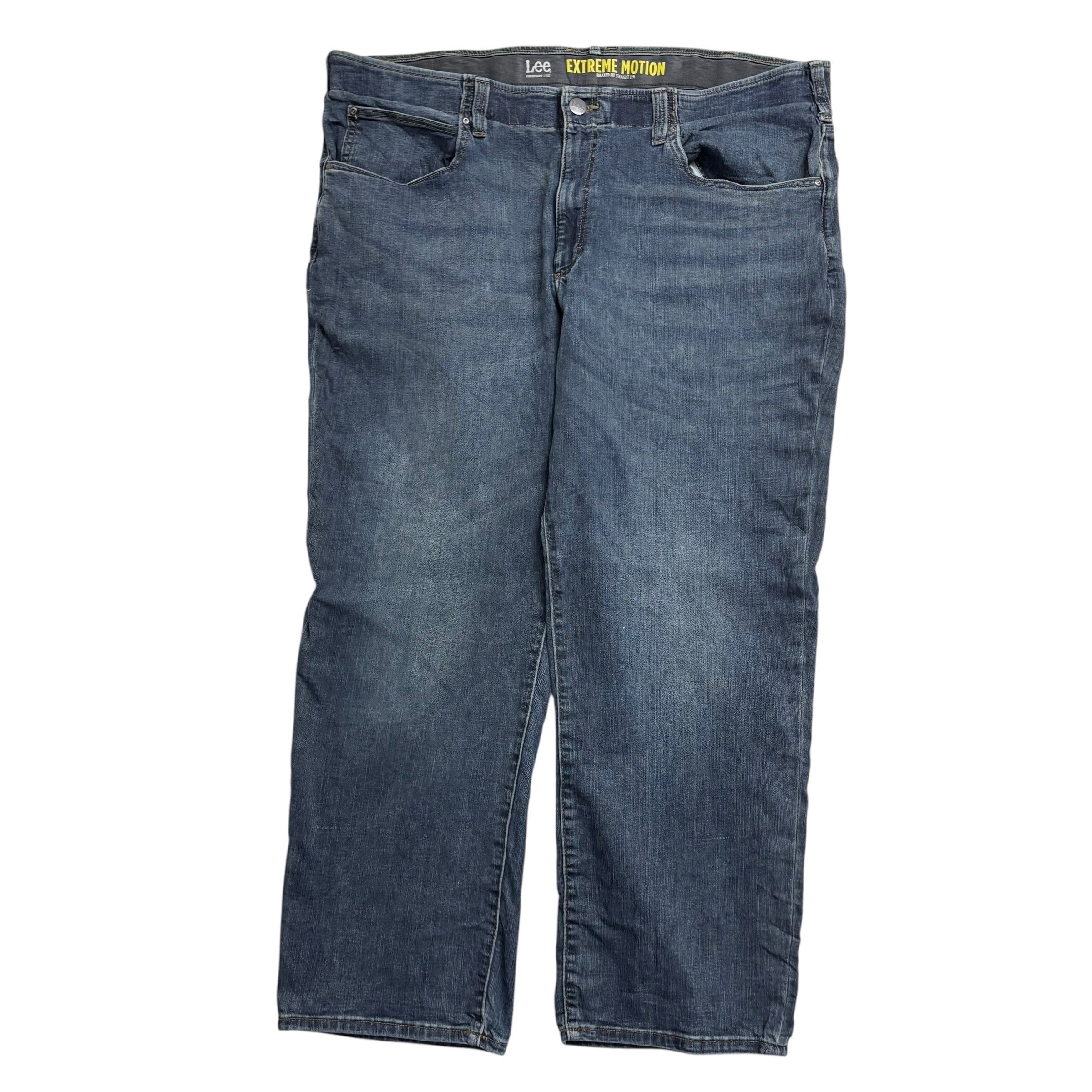 Lee Jeans W46 L30 Mens Mid Blue Relaxed Straight Fit Stretch Denim (E)