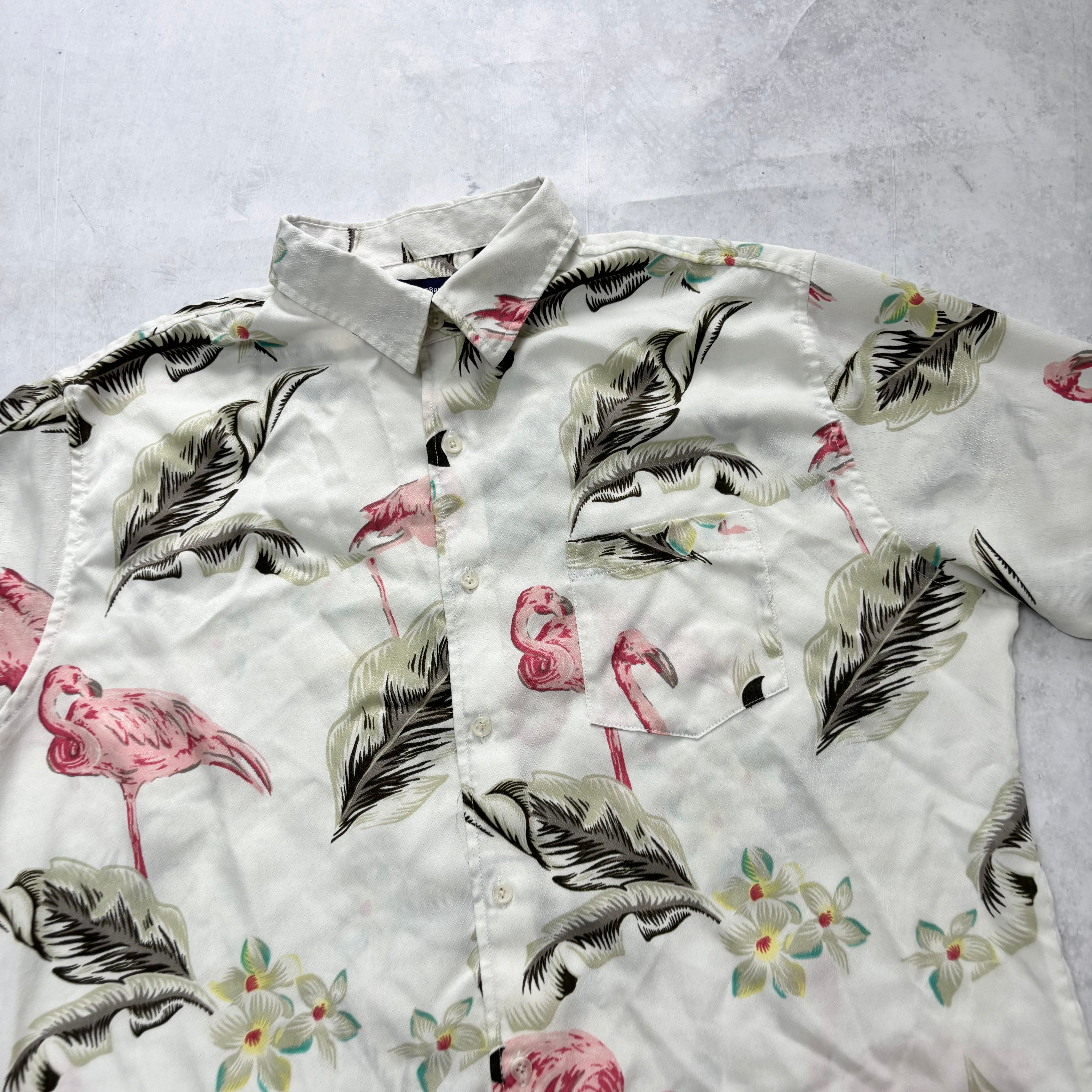 Hawaiian Shirt Mens Large White Floral Aloha Short Sleeve Polyester (E)