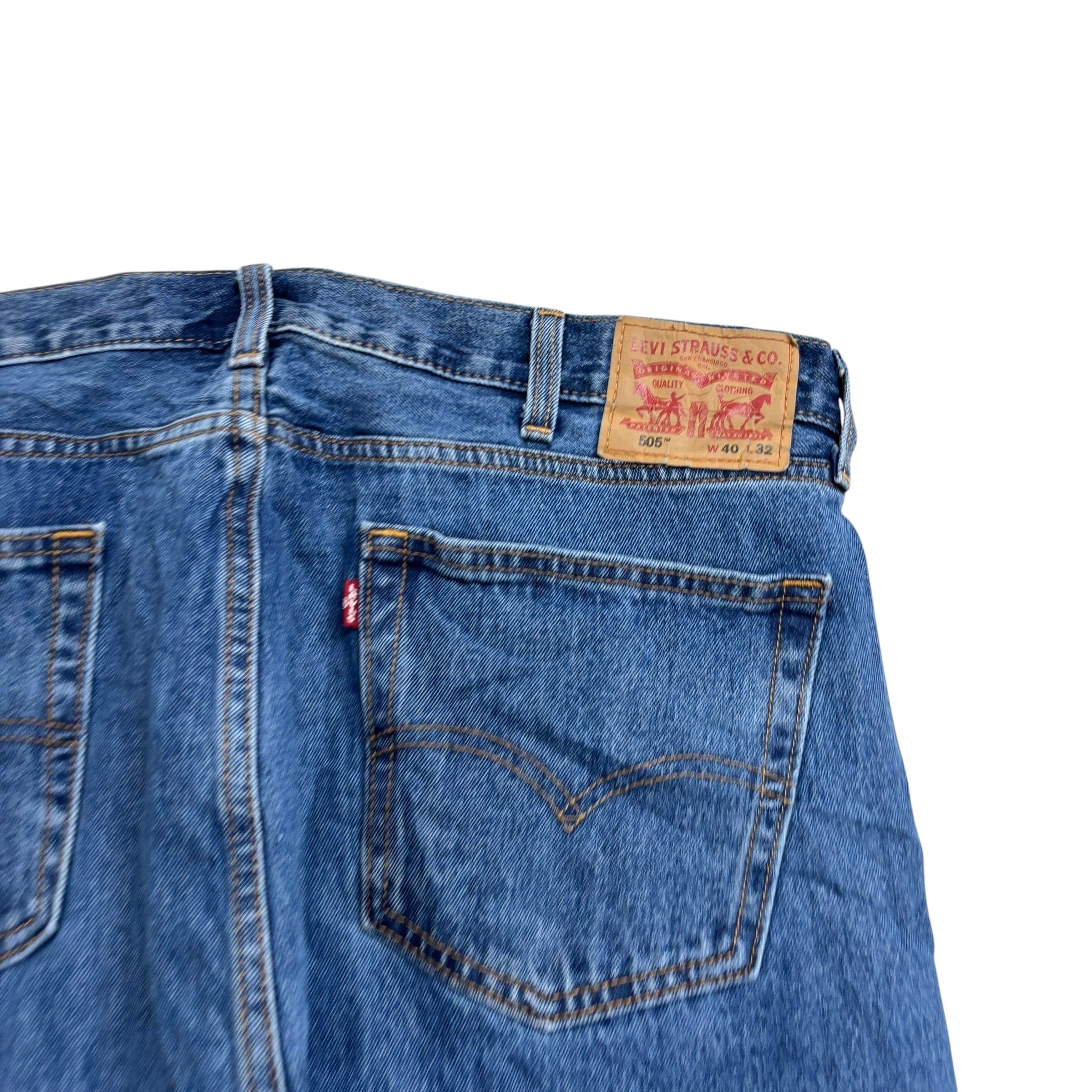 Levis 505 Jeans W40 L32 Mens Mid Blue Regular Straight Fit Denim (E)