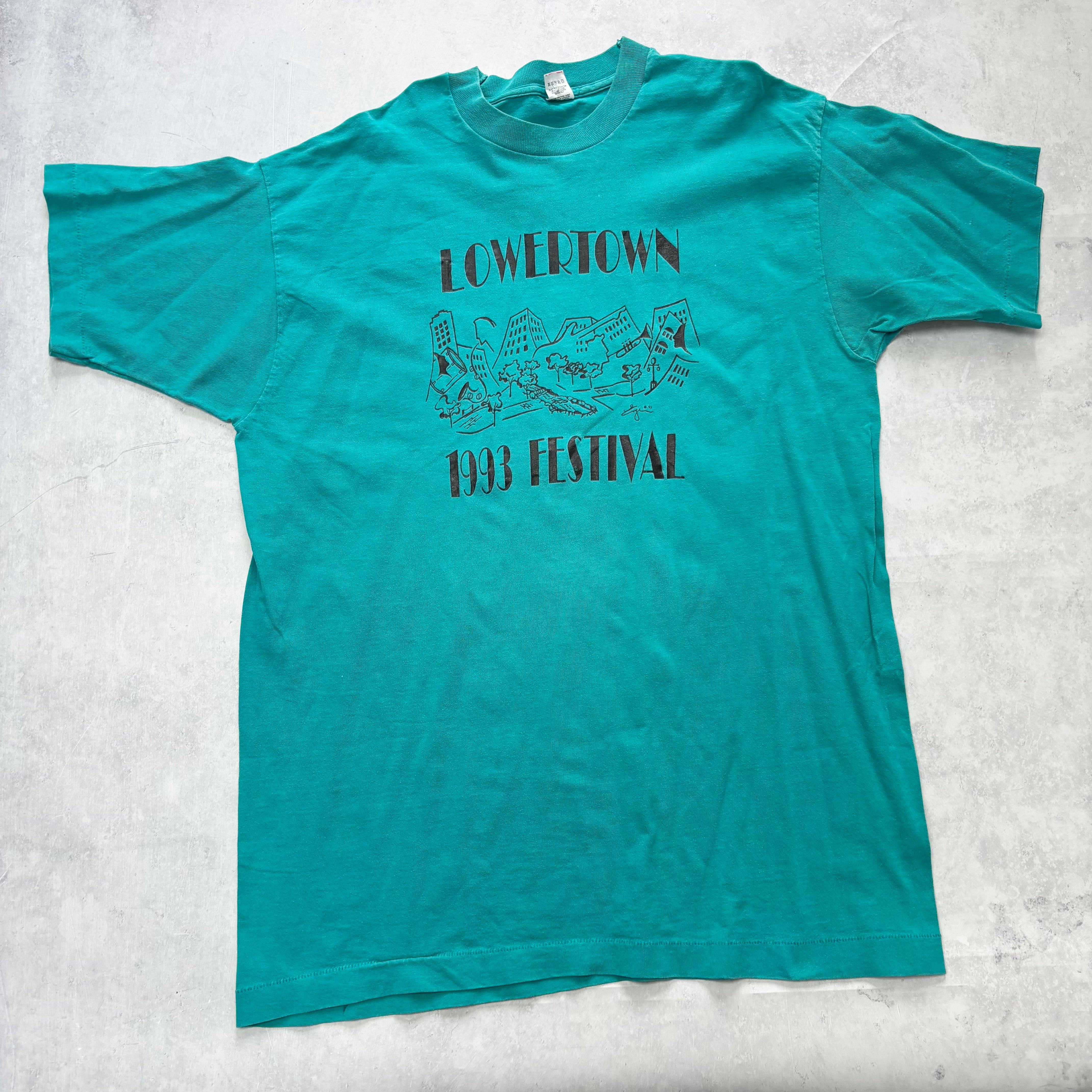 Vintage T Shirt Mens XL Turquoise Blue Single Stitch Graphic Print 90s (E)