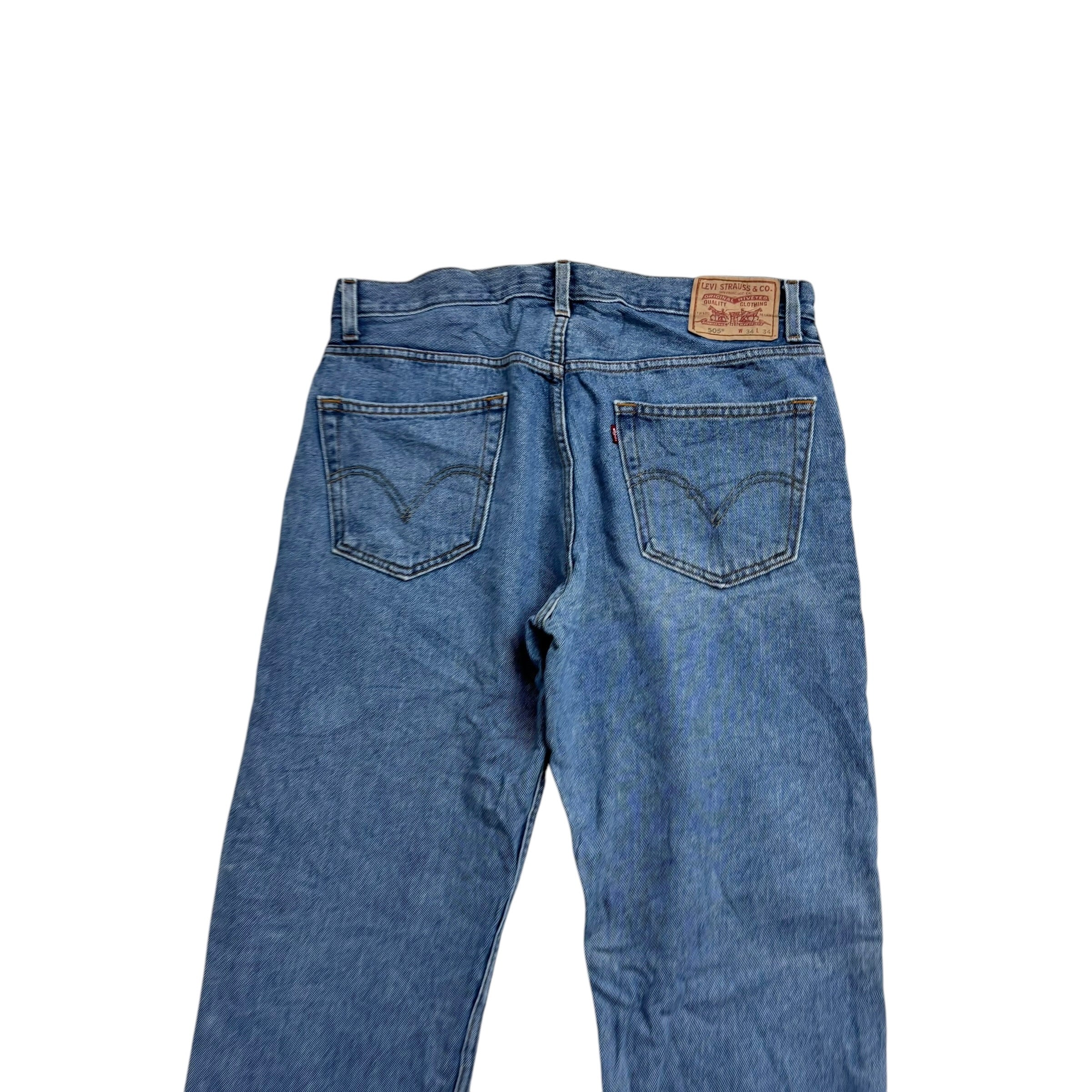 Levis 505 Jeans W34 L34 Mens Mid Blue Regular Straight Fit Vintage Denim (E)