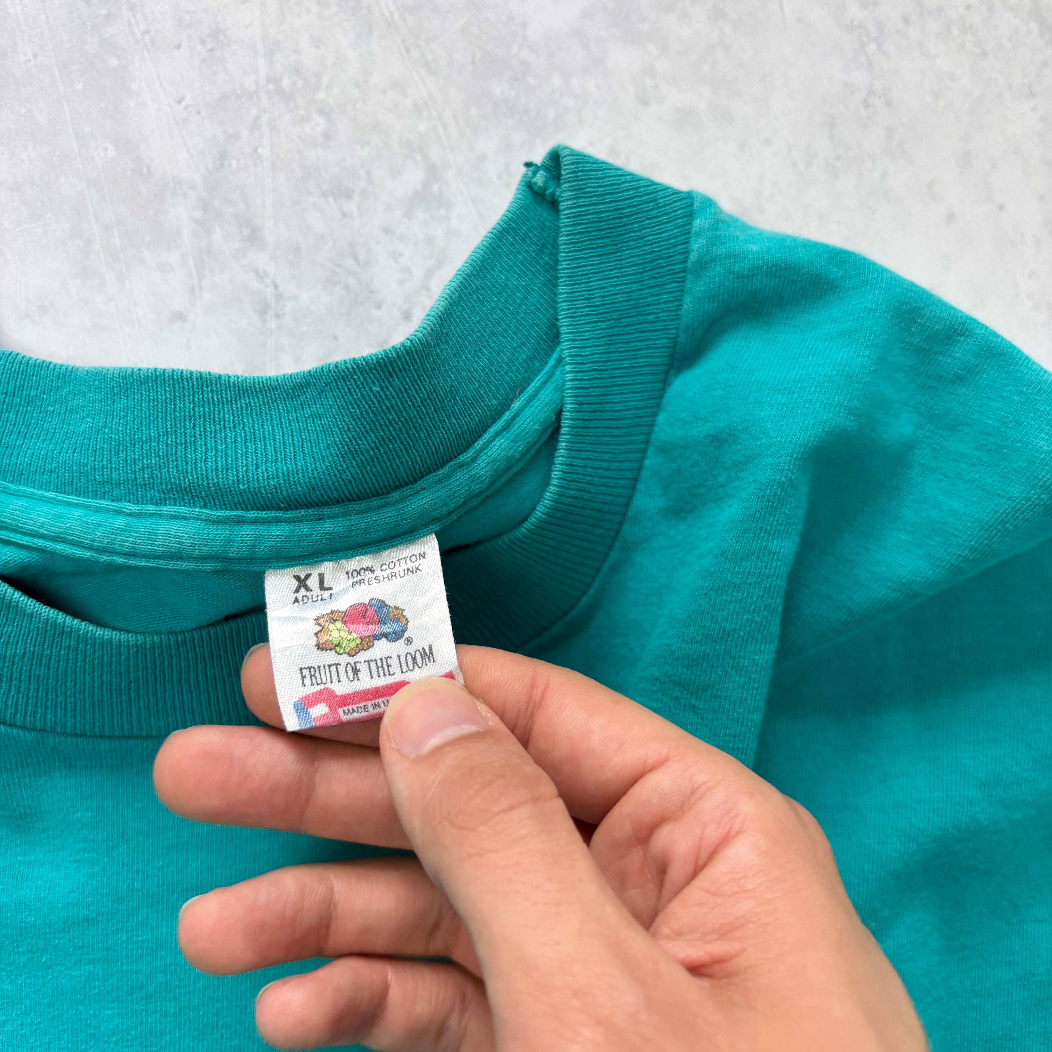 Vintage T Shirt Mens XL Turquoise Blue Single Stitch Graphic Print 90s (E)