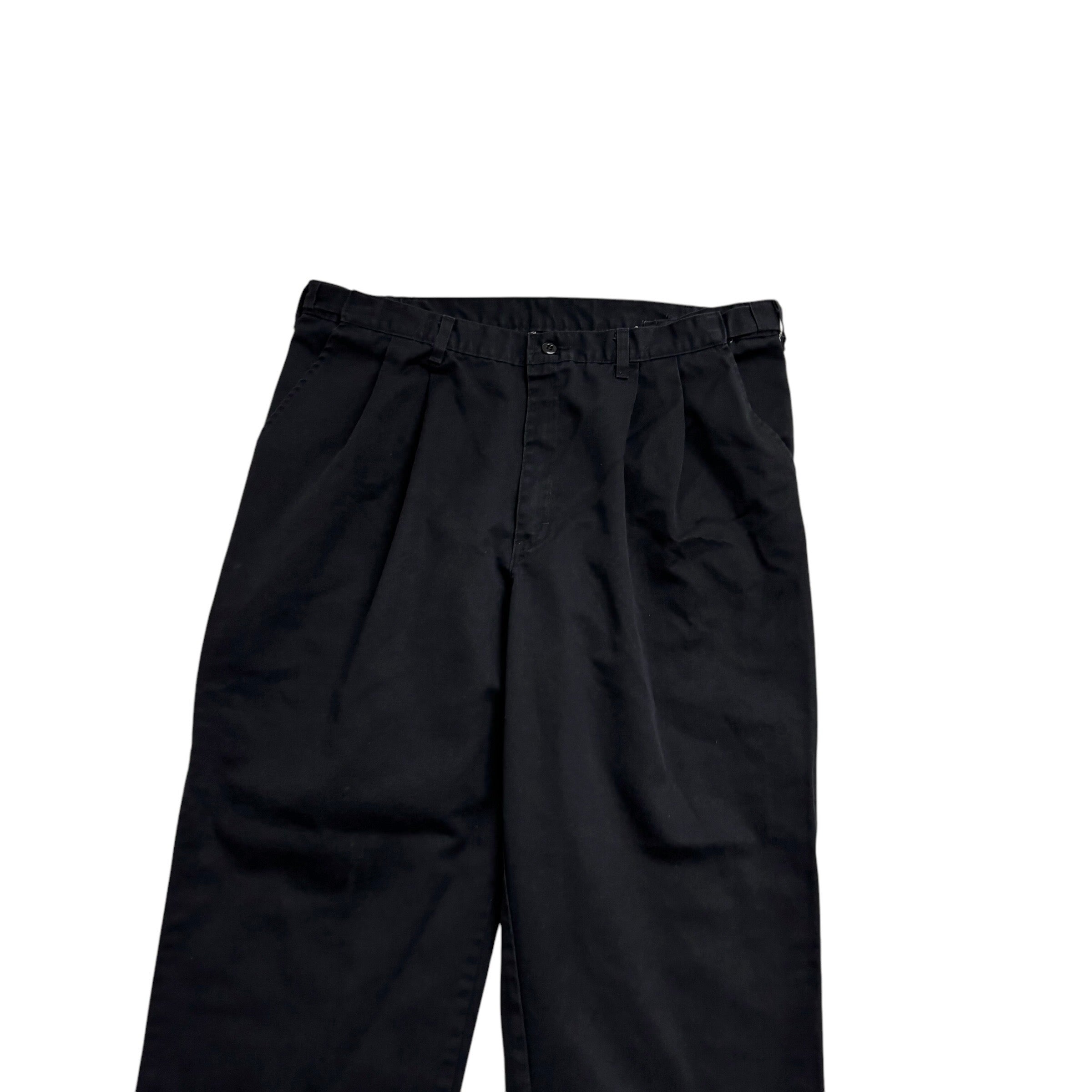 Dickies Pleated Trousers W38 L32 Mens Black Pants Relaxed Straight Fit Workwear