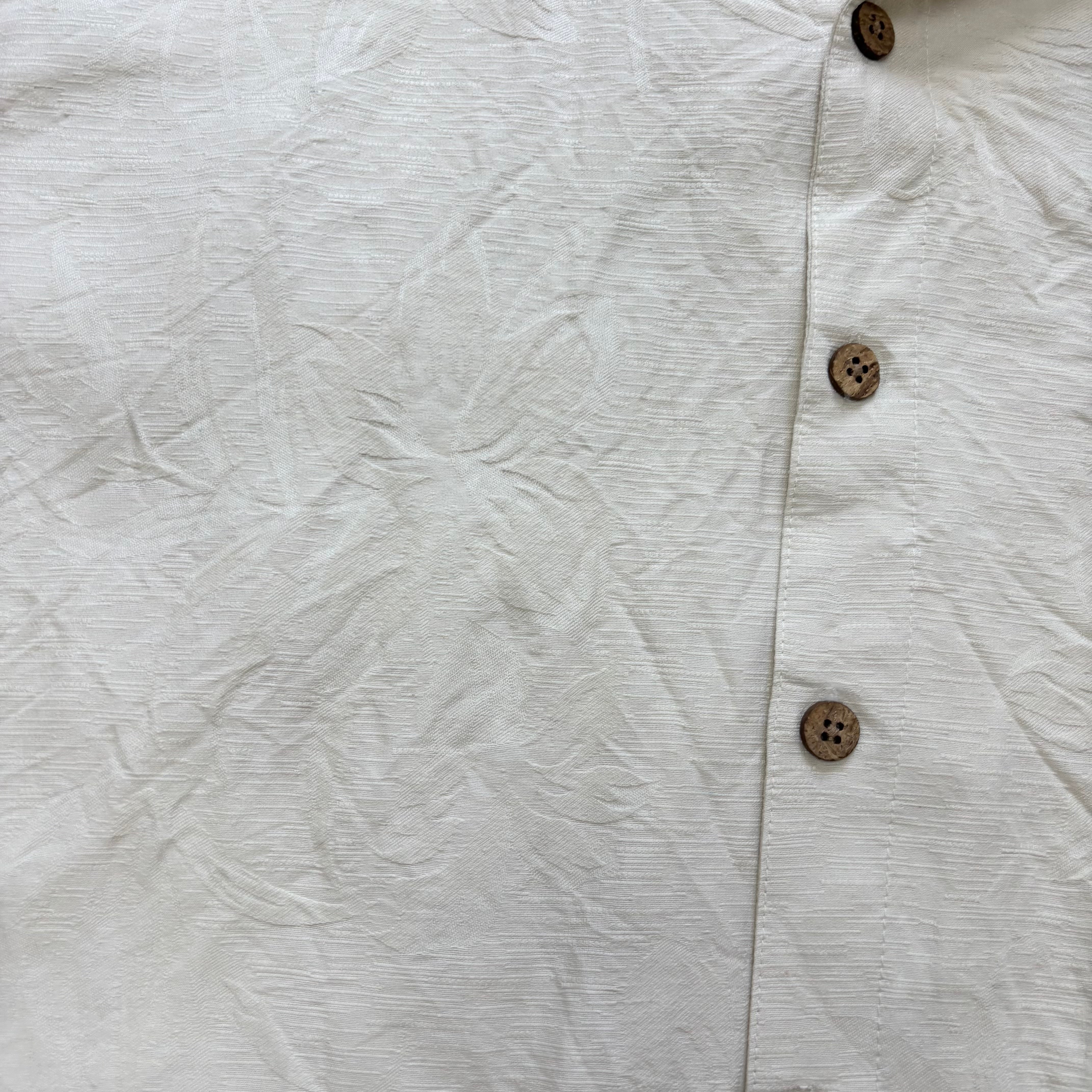 Vintage Hawaiian Shirt Mens XL Cream Silk Floral Aloha Short Sleeve (E)