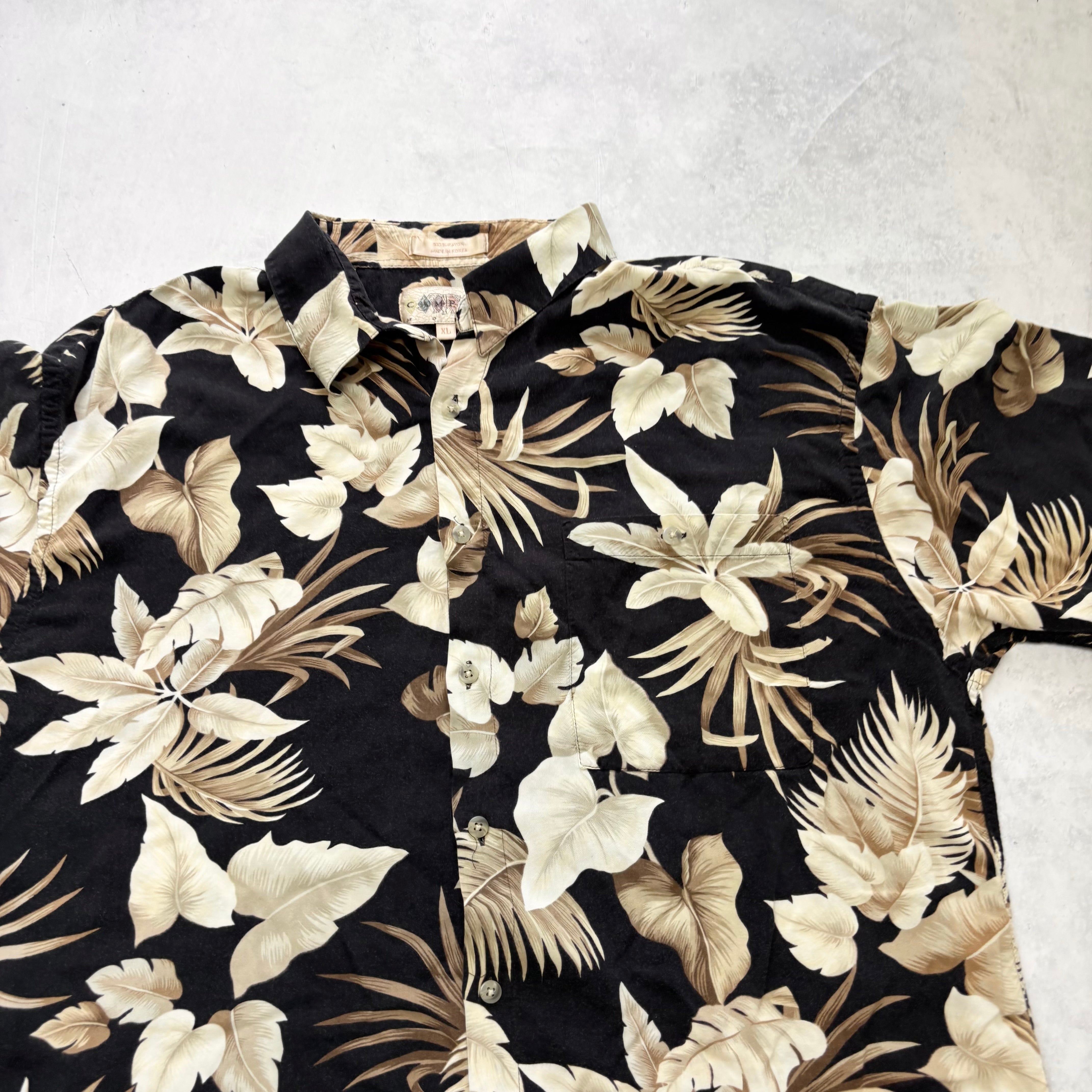 Vintage Hawaiian Shirt Mens XL Black Floral Aloha Short Sleeve Rayon