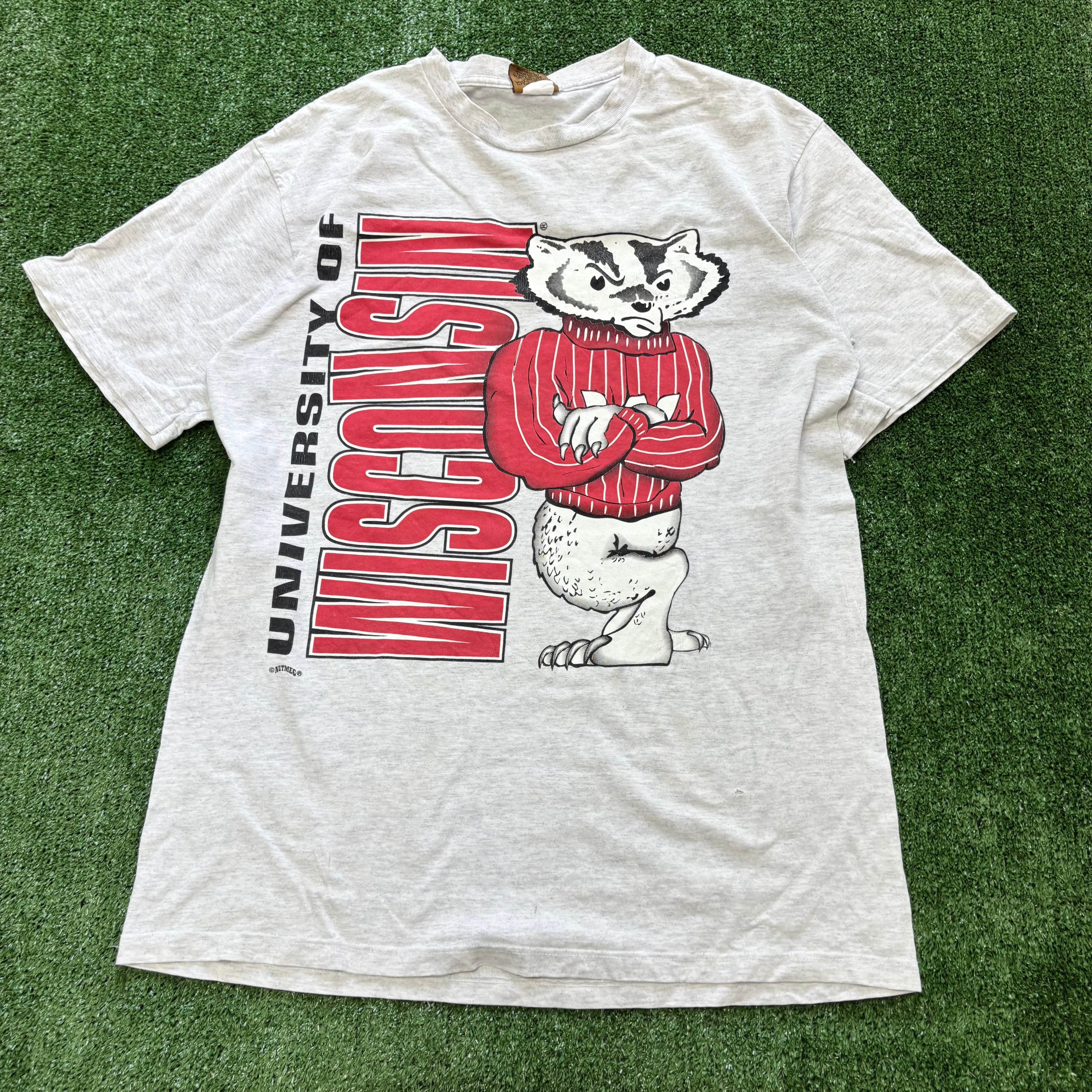 Vintage T Shirt Mens Large Grey Graphic Print 90s College Nutmeg (F)