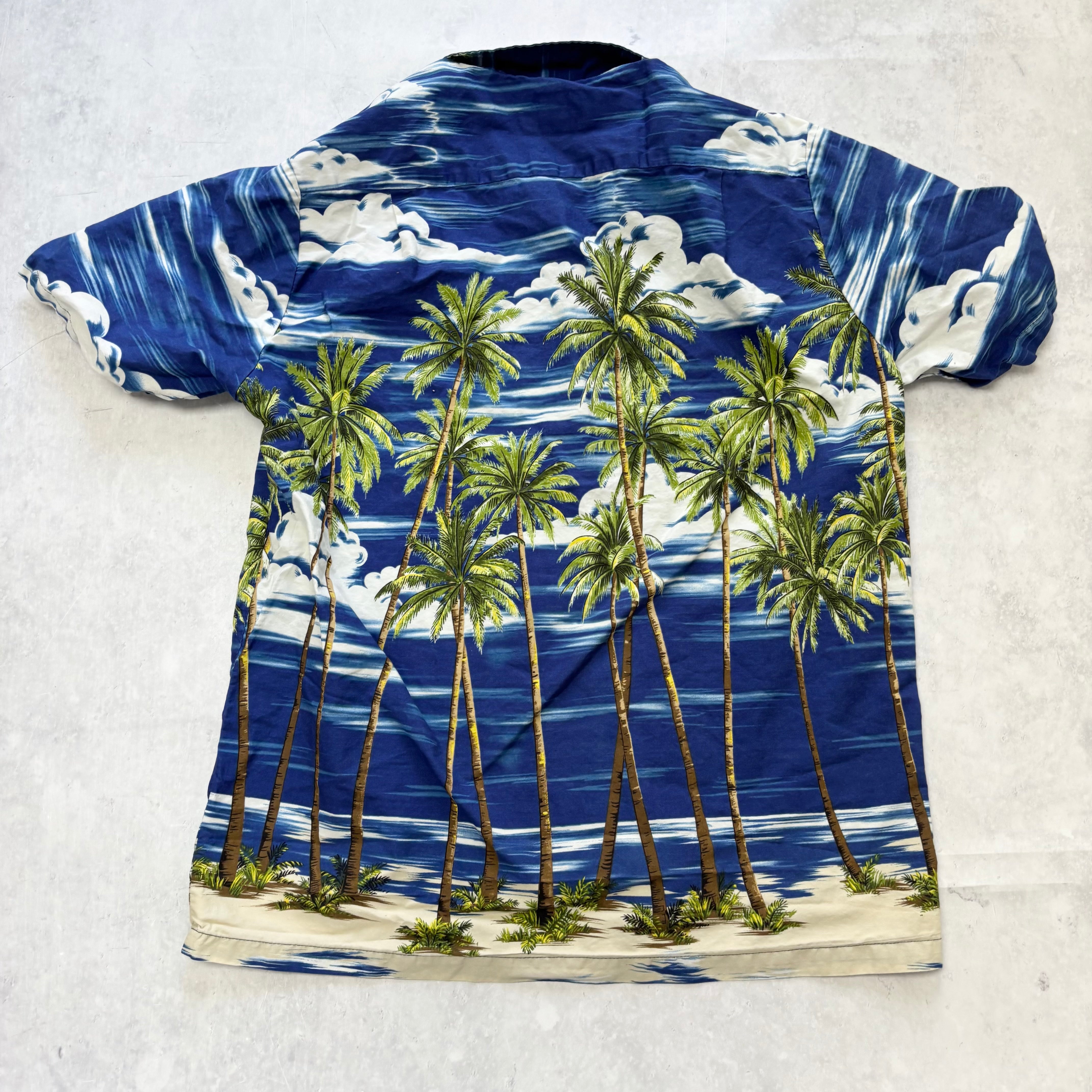 Vintage Hawaiian Shirt Mens Small Blue Floral Aloha Short Sleeve Cotton (E)