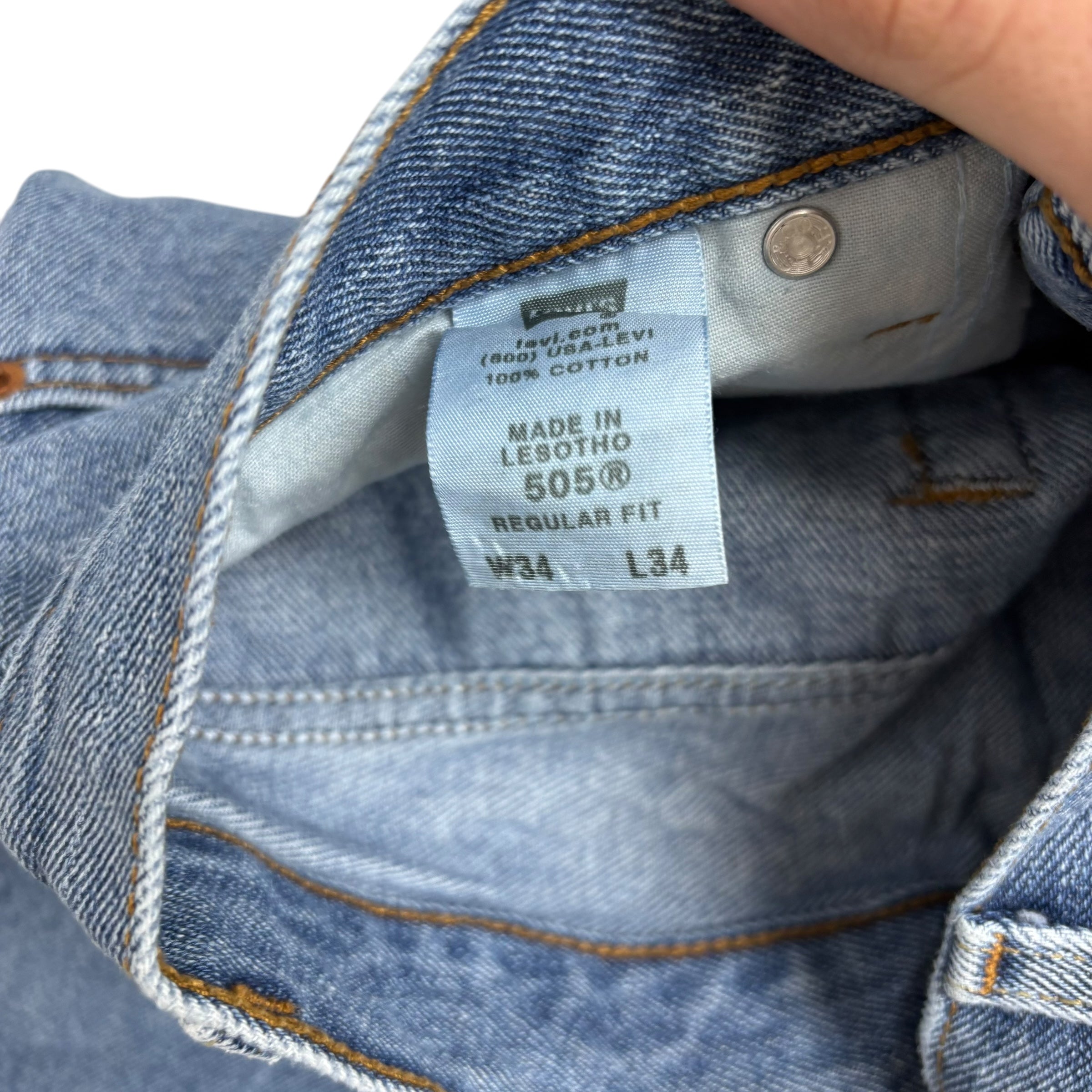 Levis 505 Jeans W34 L34 Mens Mid Blue Regular Straight Fit Vintage Denim (E)