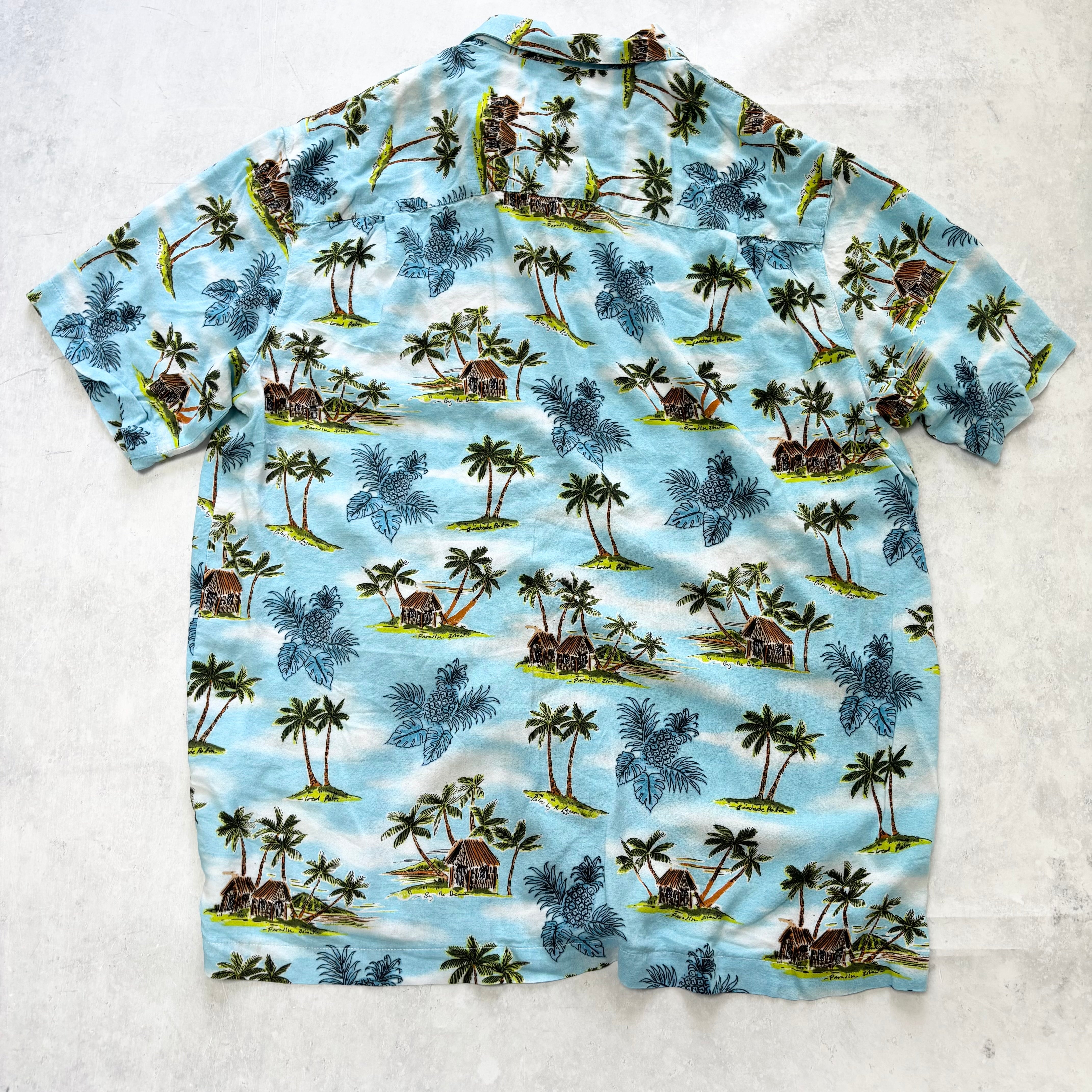 George Hawaiian Shirt Mens Large Blue Floral Aloha Short Sleeve Rayon (E)