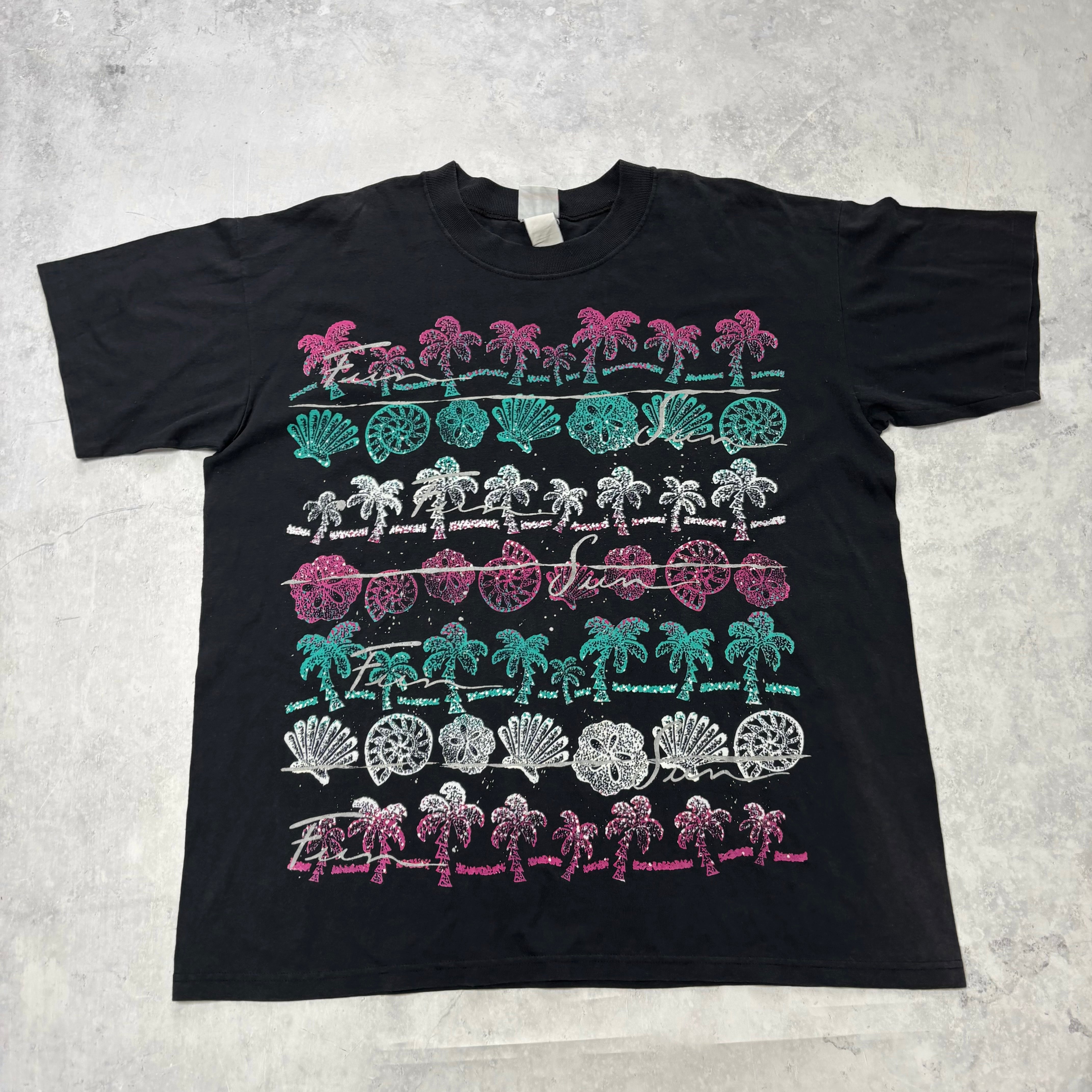 Vintage T Shirt Mens XXL Black Single Stitch Graphic Print 90s Shells