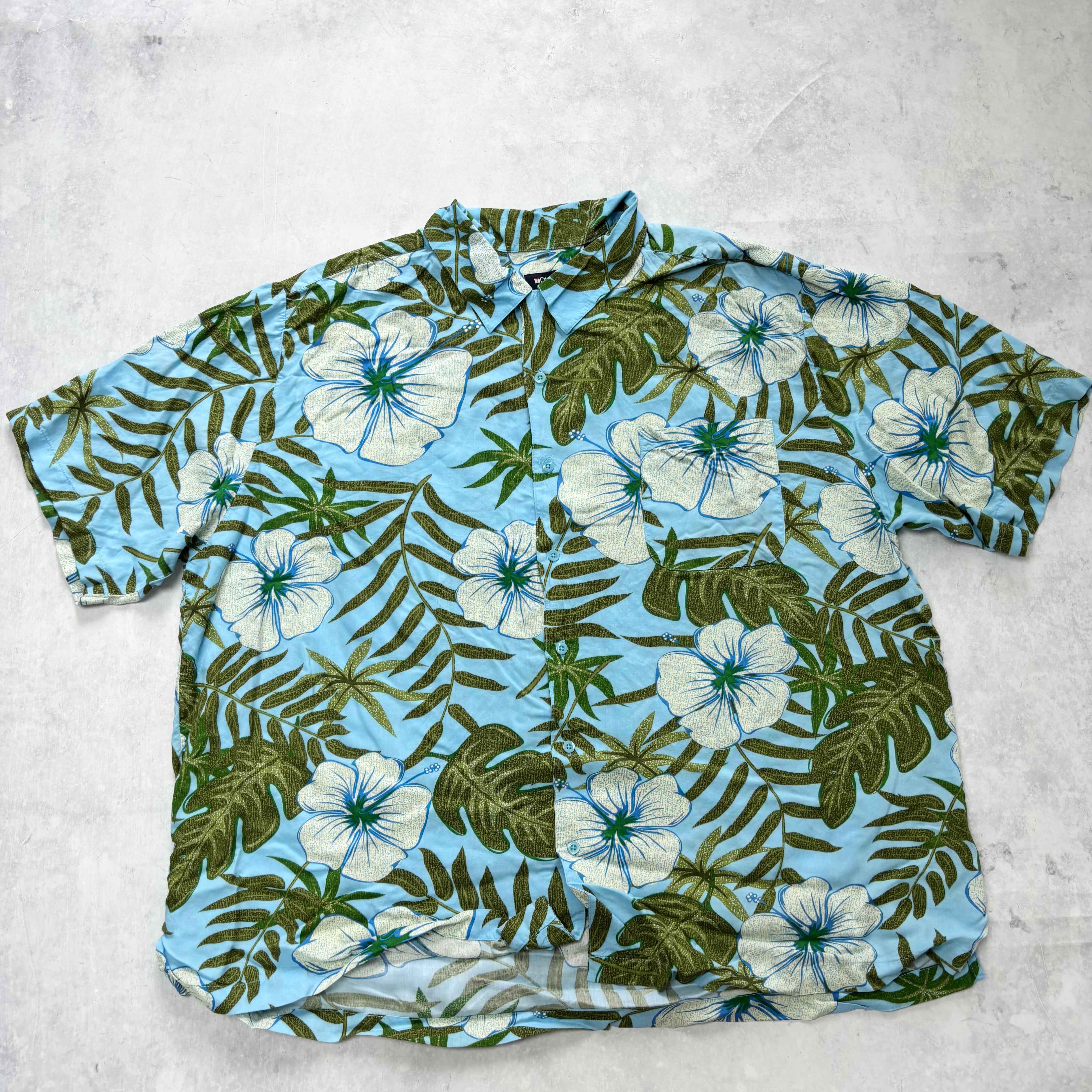 Vintage Hawaiian Shirt Mens 3XL Blue Floral Aloha Short Sleeve Rayon (E)