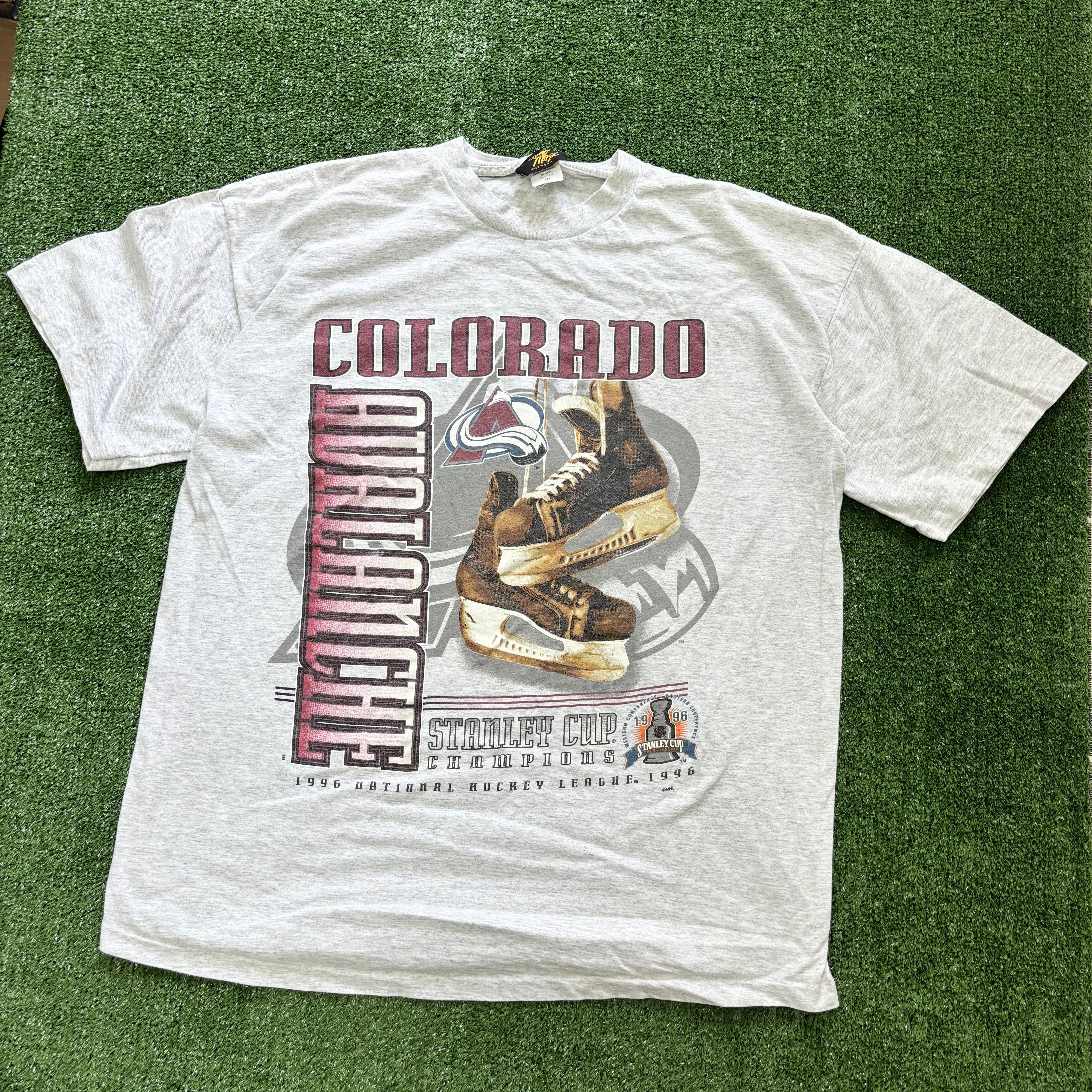 Vintage T Shirt Mens XXL Grey Single Stitch Graphic Print 90s Hockey USA (E)