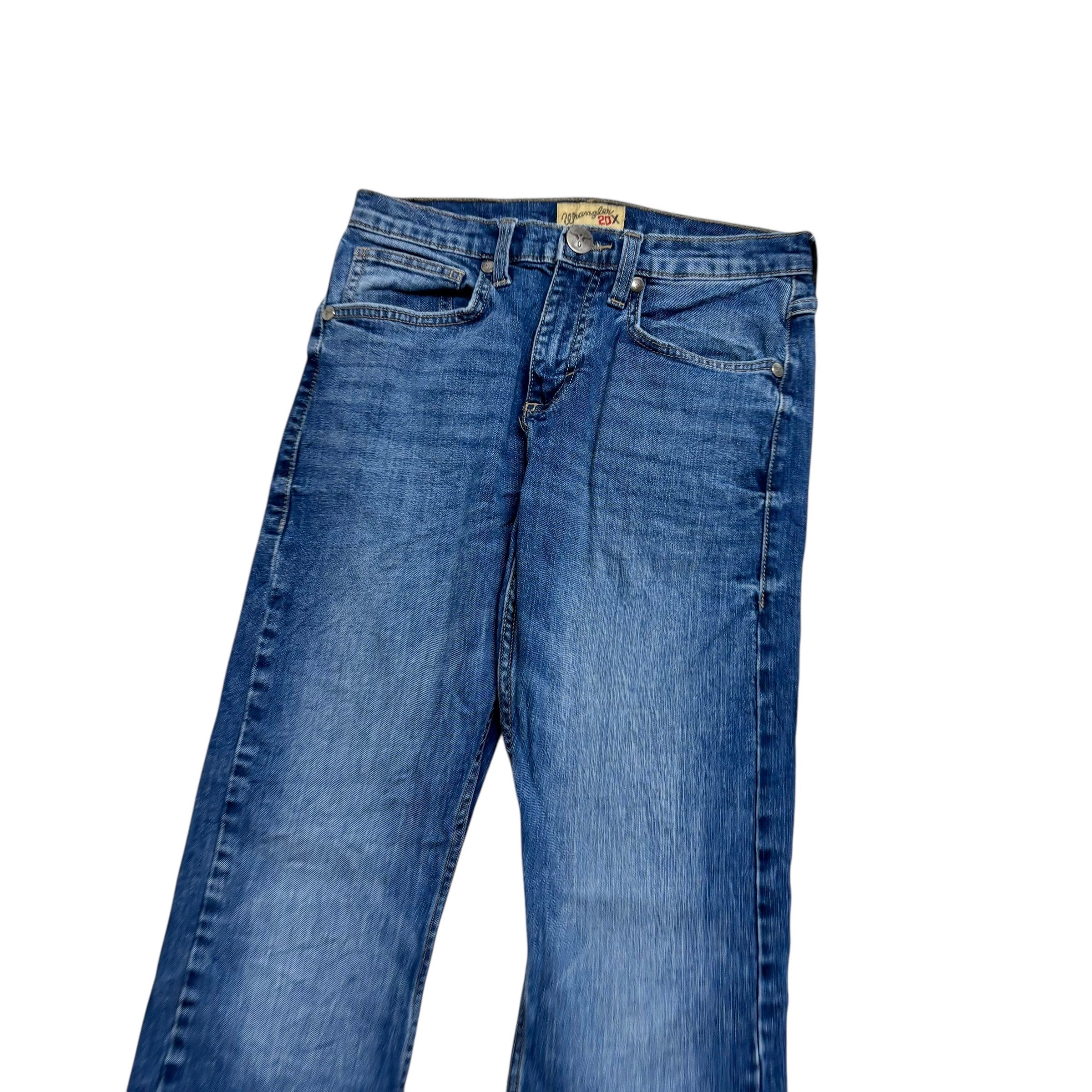 Wrangler Jeans W28 L32 Mens Mid Blue Slim Bootcut Fit Stretch Denim (E)