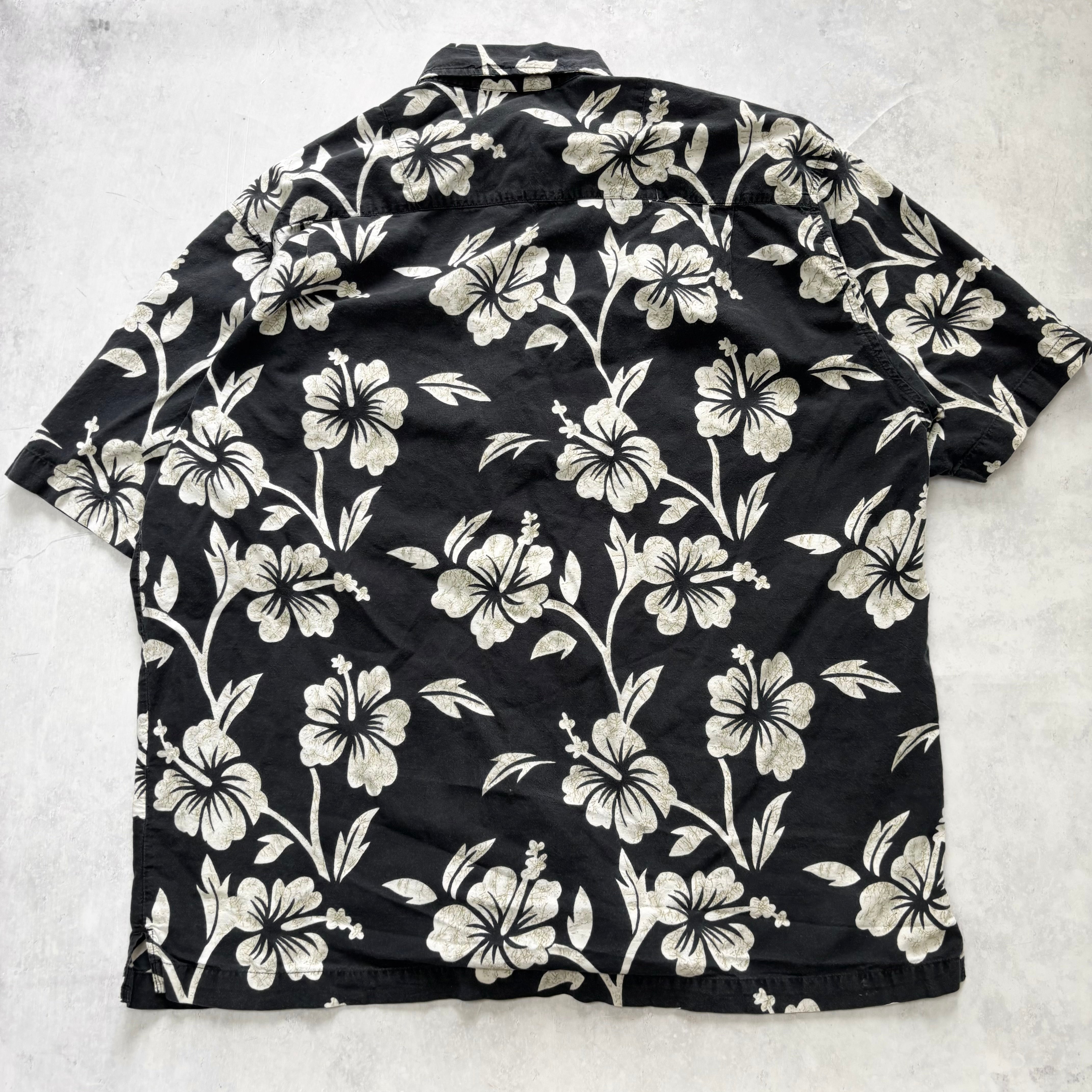 Vintage Hawaiian Shirt Mens XL Navy Floral Aloha Short Sleeve Cotton Flowers