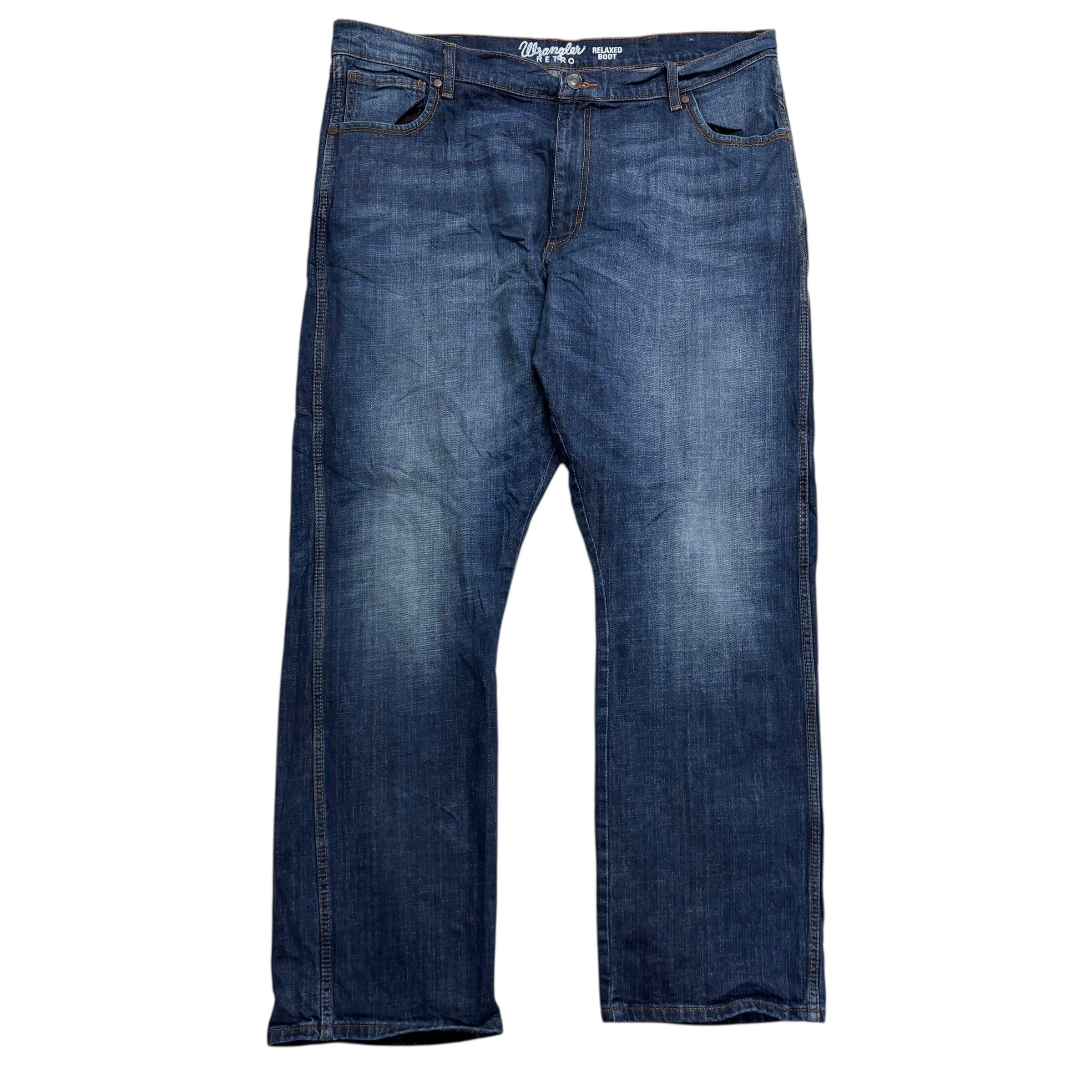 Wrangler Jeans W42 L32 Mens Dark Blue Relaxed Bootcut Fit Stretch Denim