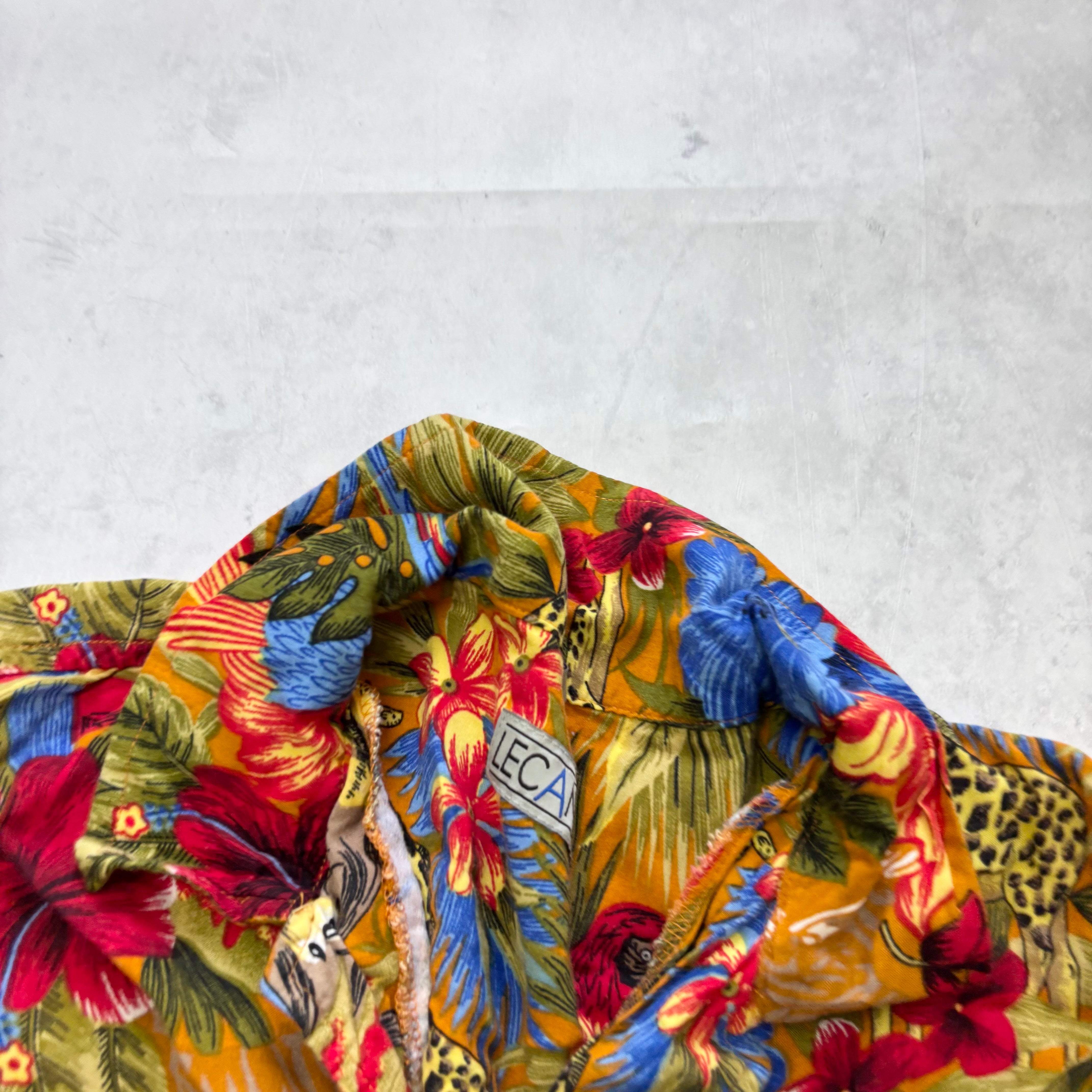 Hawaiian Shirt Mens XL Orange Floral Aloha Short Sleeve Viscose Funky (E)