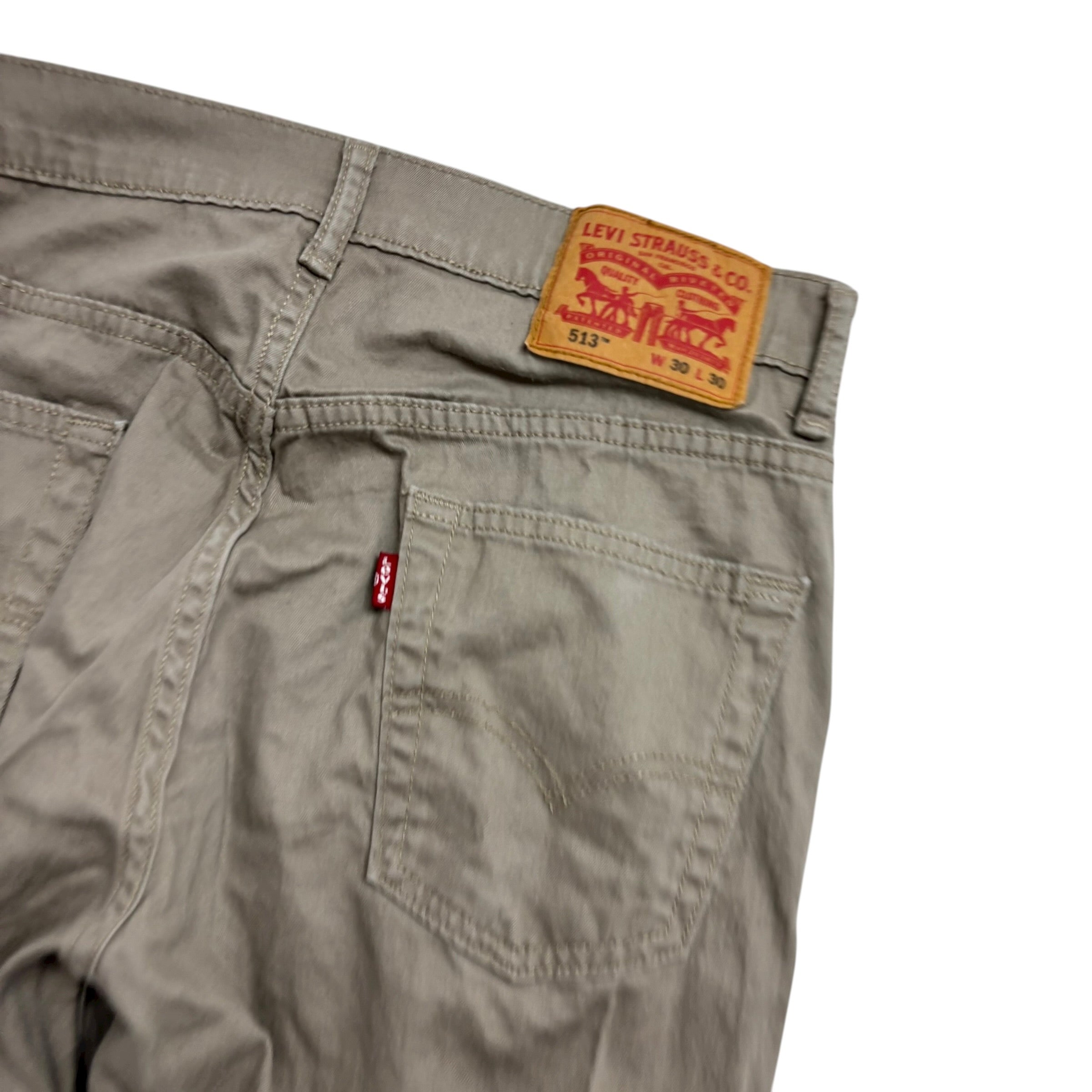 Levis 513 Trousers W30 L30 Mens Beige Slim Straight Fit Stretch Pants (E)