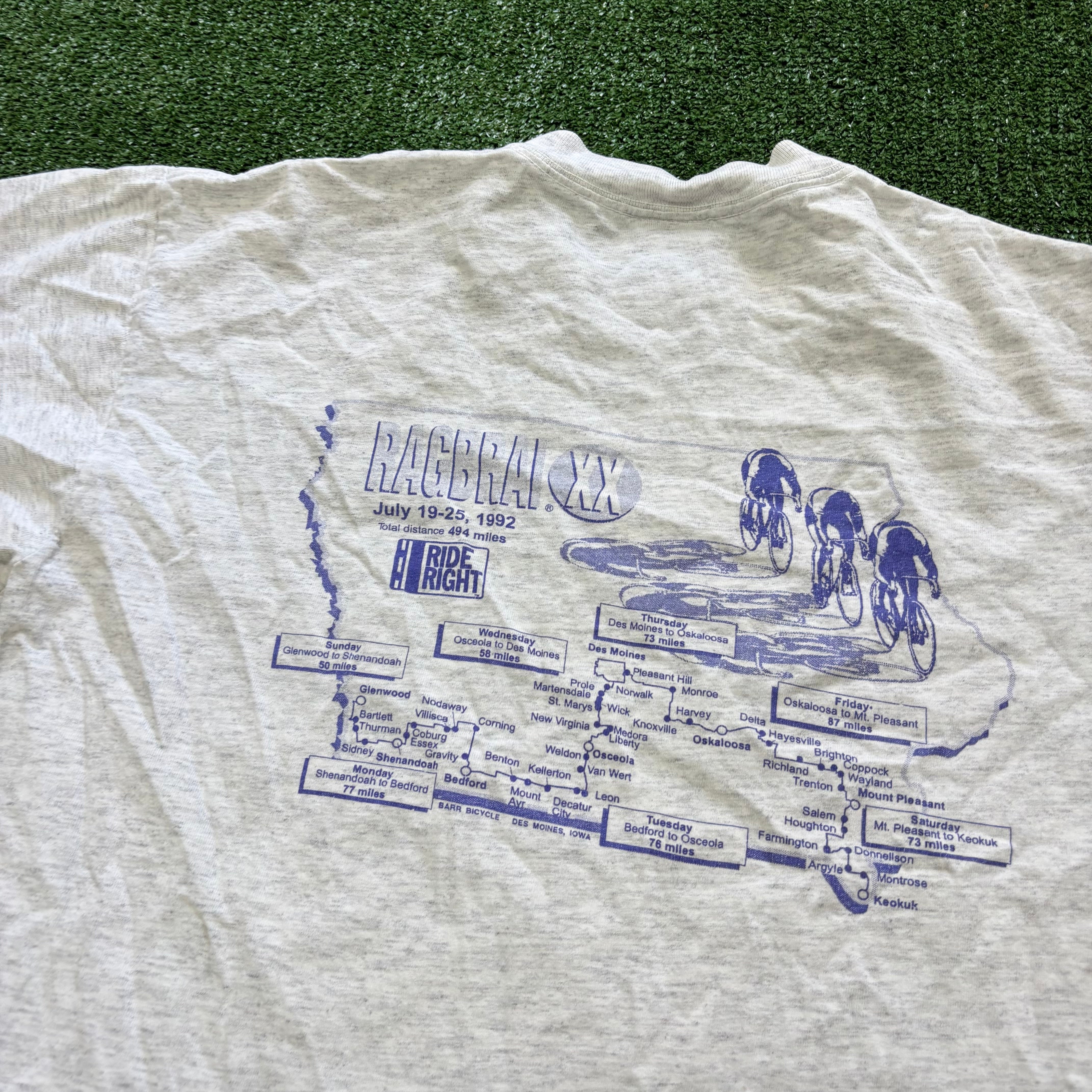 Vintage T Shirt Mens Large Grey Single Stitch Graphic Print 90s Cycling
