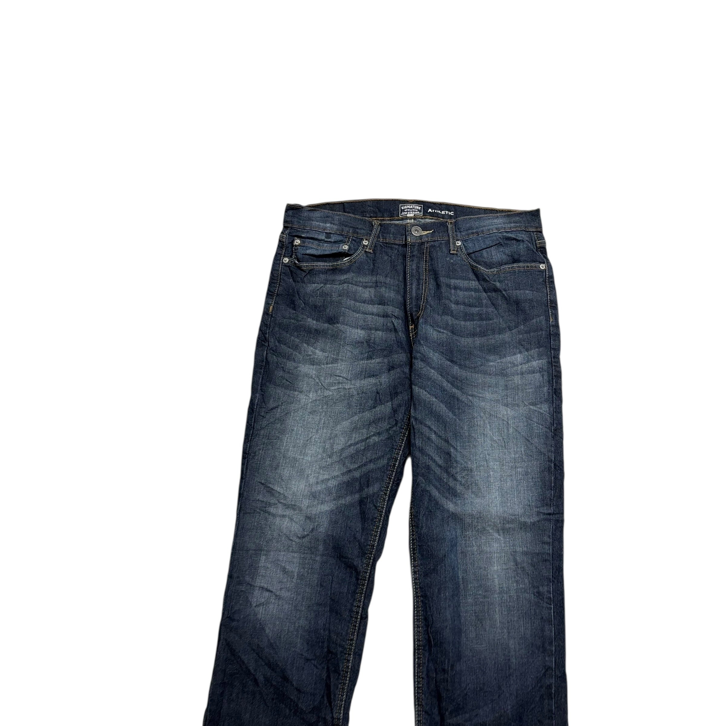 Levis Signature Jeans W34 L34 Mens Dark Blue Athletic Tapered Stretch Denim (E)