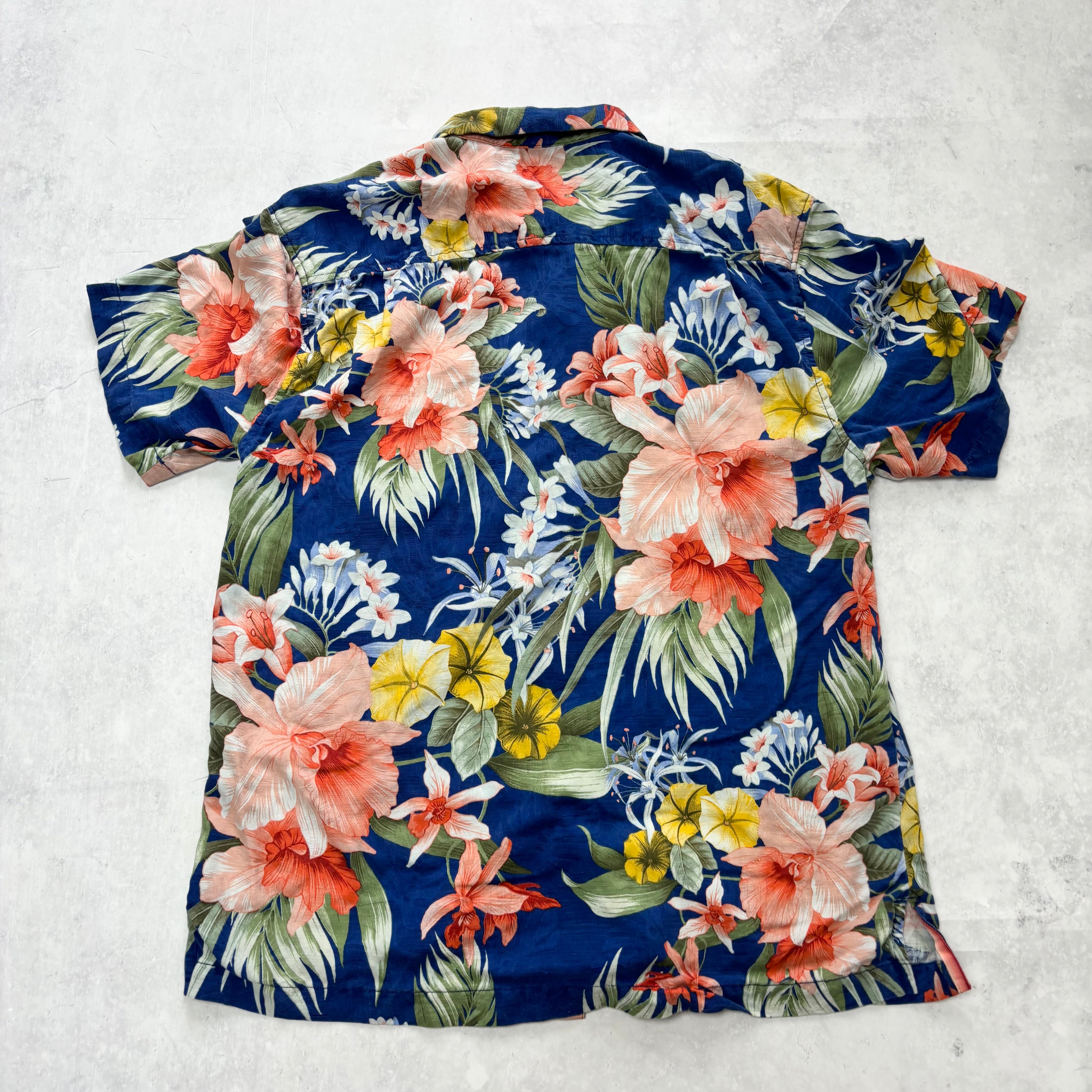 Tommy Bahama Hawaiian Shirt Mens Medium Blue Short Sleeve Silk (E)