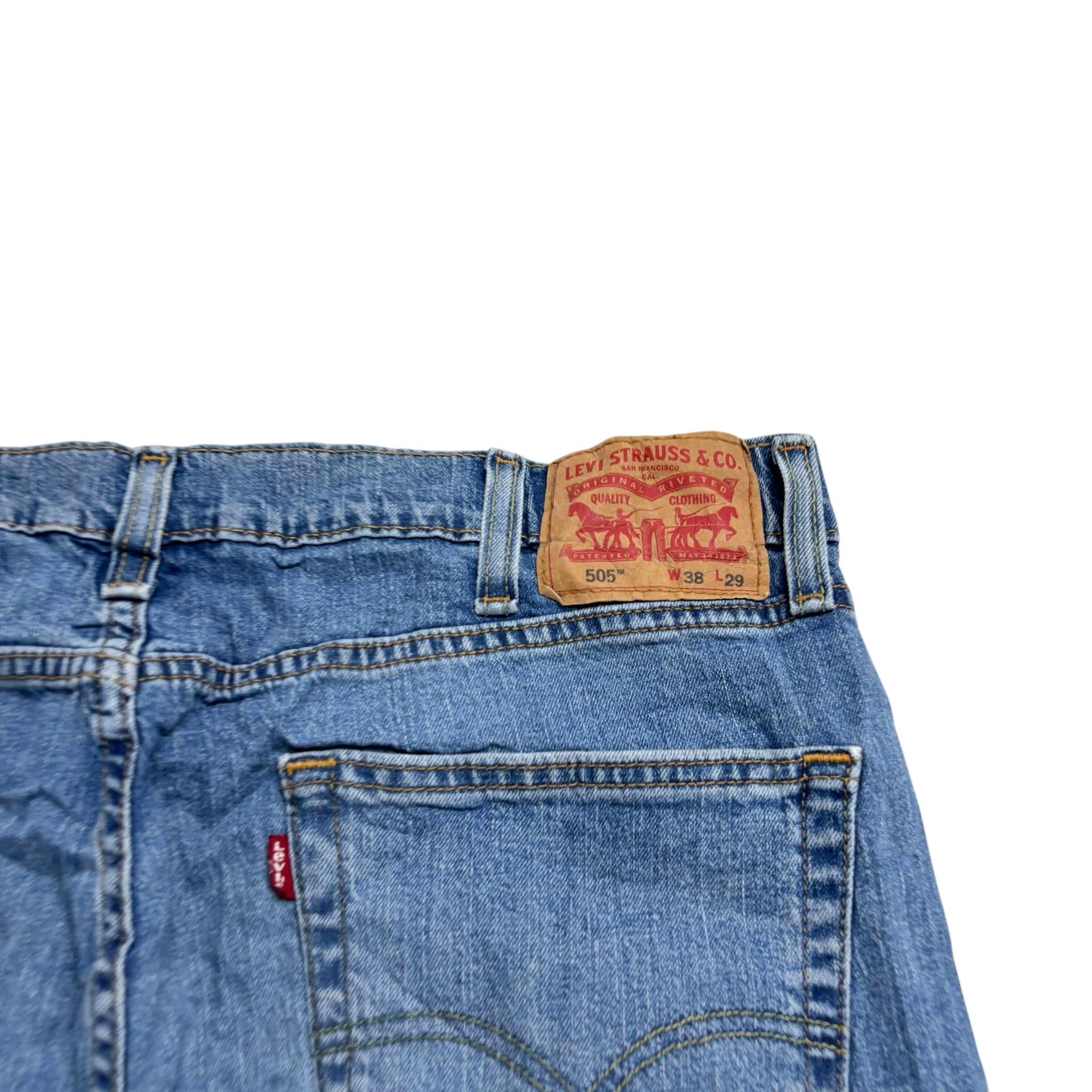 Levis 505 Jeans W38 L29 Mens Mid Blue Regular Straight Fit Stretch Denim (E)