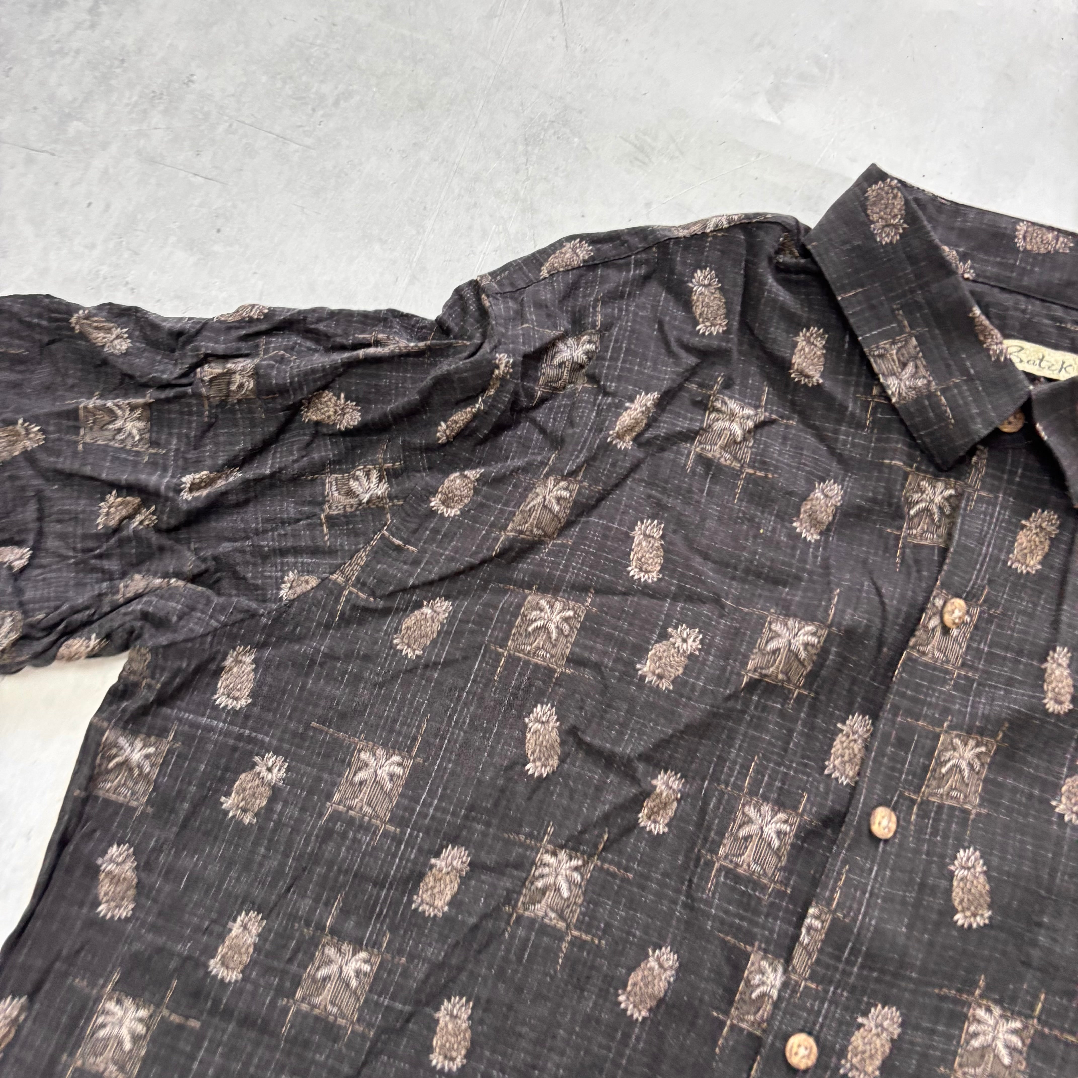 Vintage Hawaiian Shirt Mens XL Black Floral Aloha Short Sleeve Rayon (E)