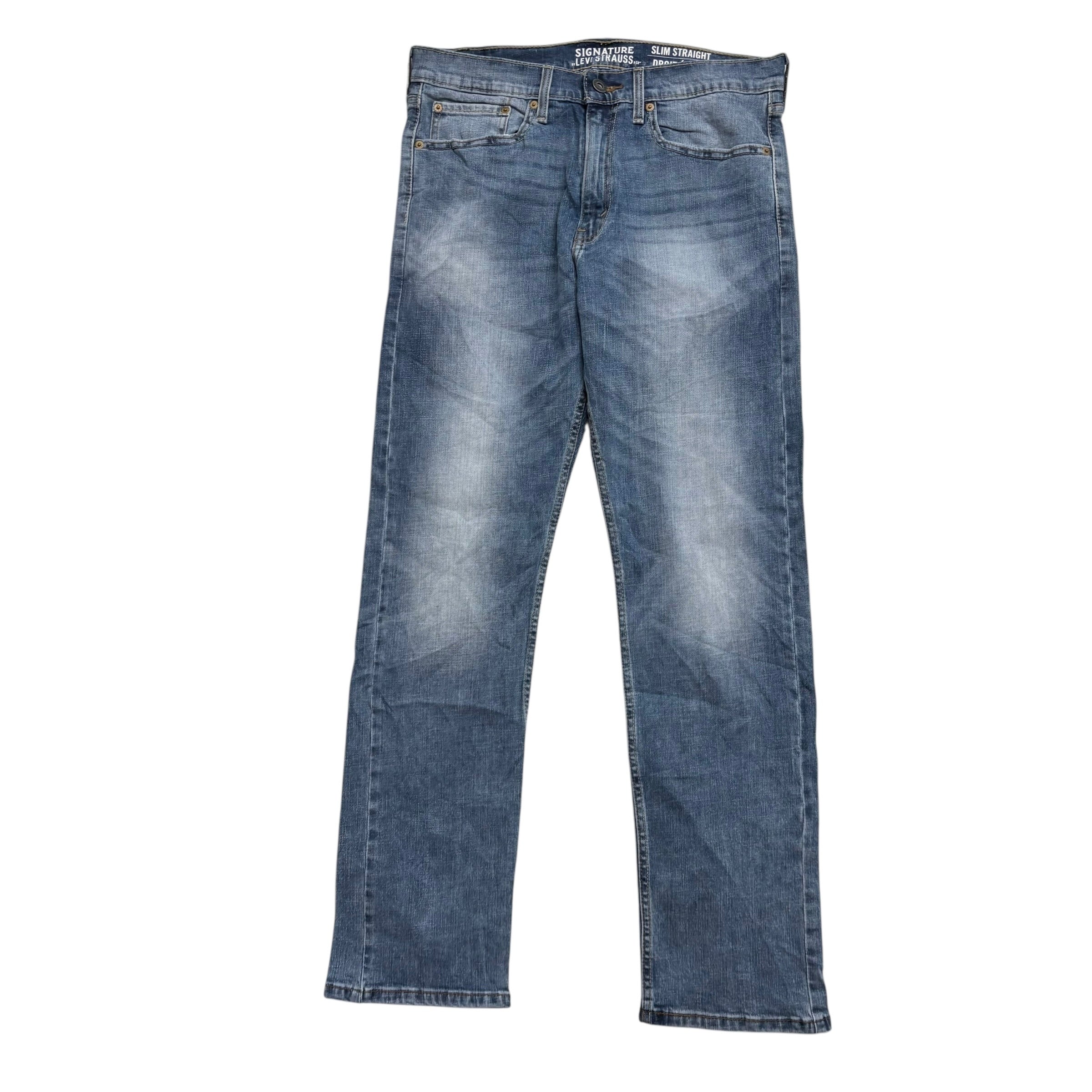 Levis Signature Jeans W34 L32 Mens Mid Blue Slim Straight Stretch Denim (E)