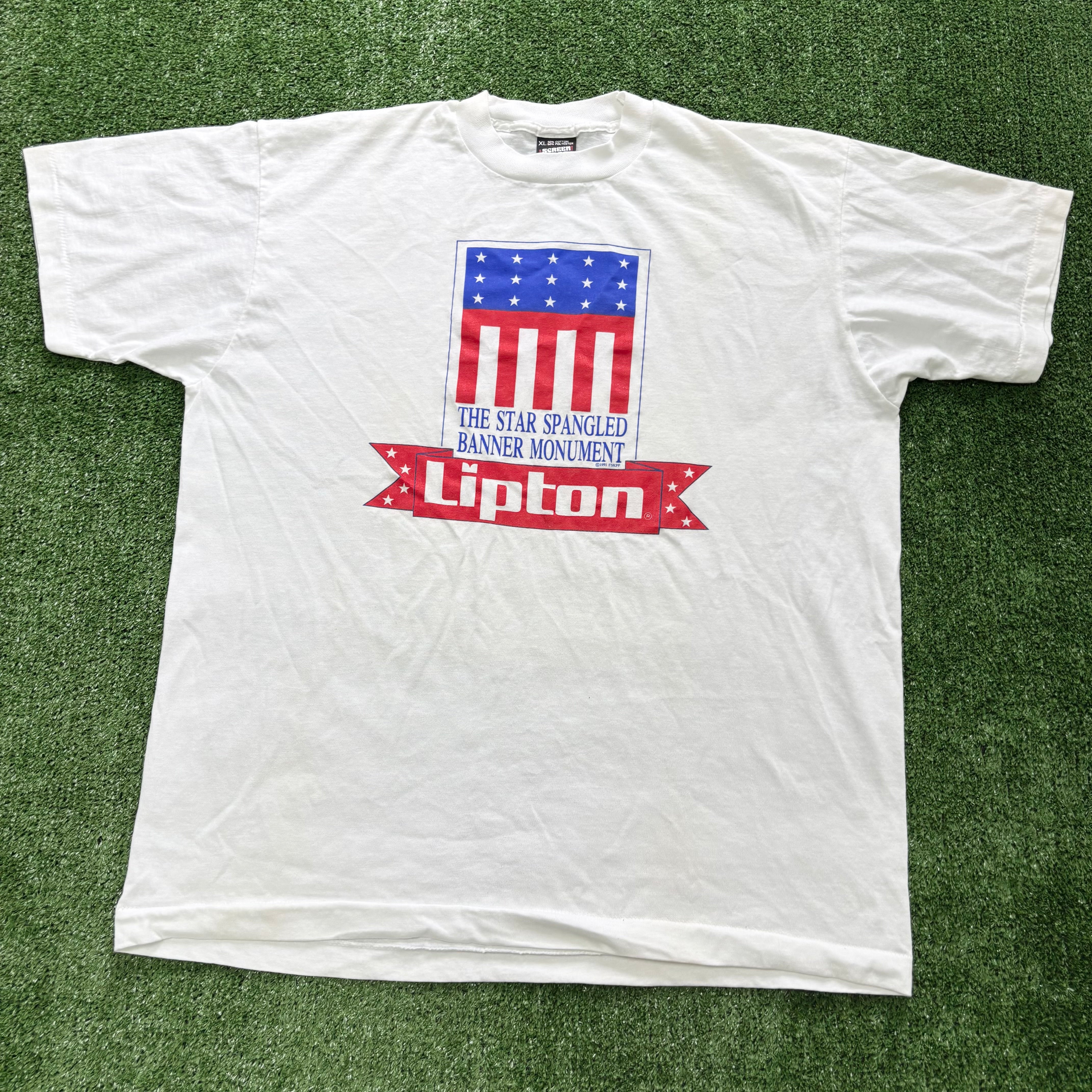 Vintage T Shirt Mens XL White Single Stitch Graphic Print 90s USA Banner (E)