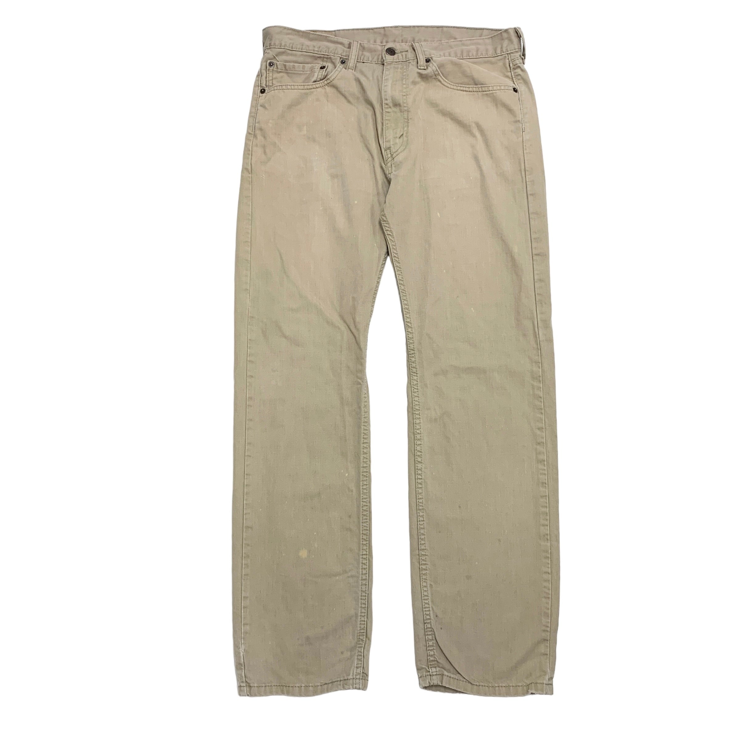 Levis 505 Trousers W34 L32 Mens Tan Regular Straight Fit Cotton Pants