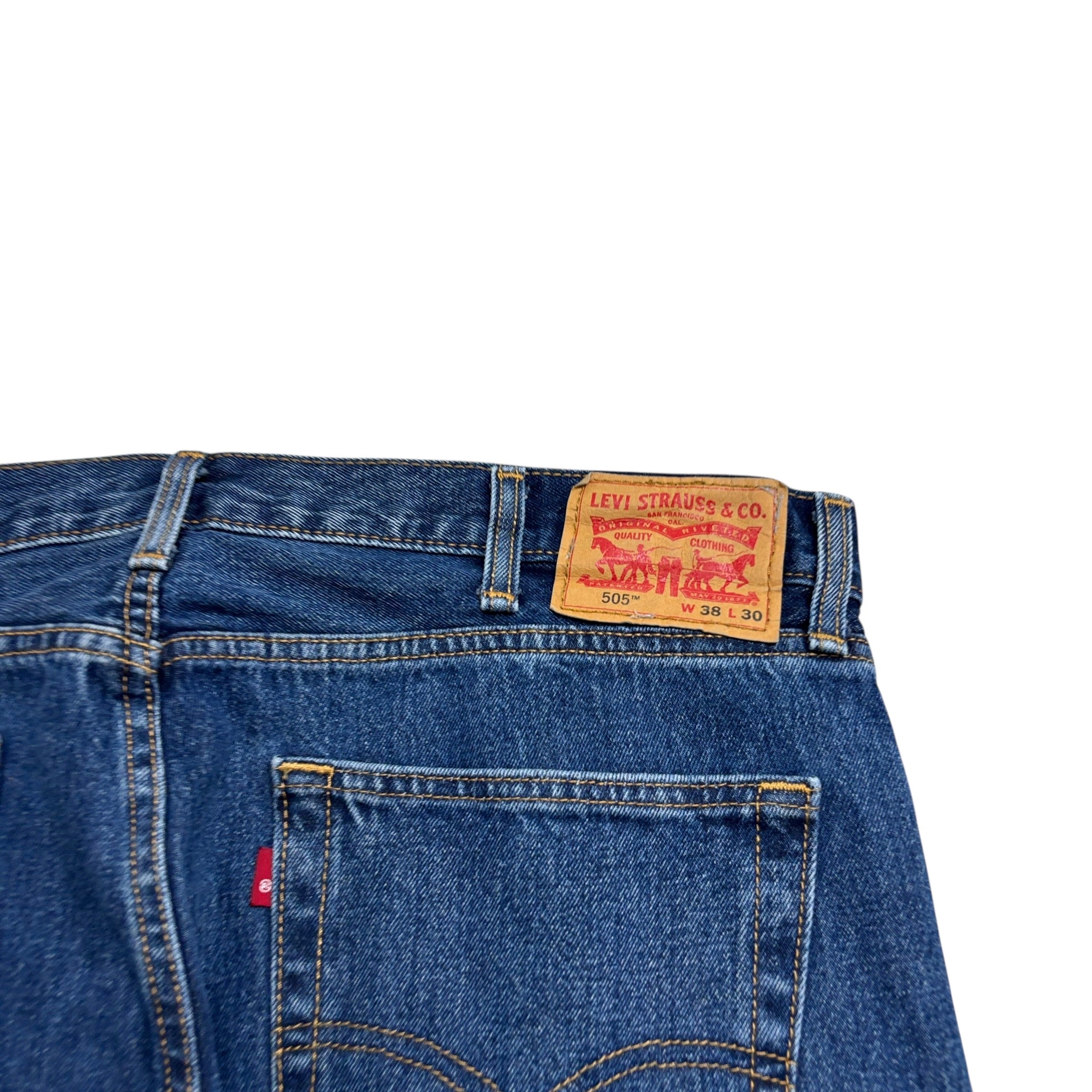 Levis 505 Jeans W38 L30 Mens Mid Blue Regular Straight Fit Denim (E)