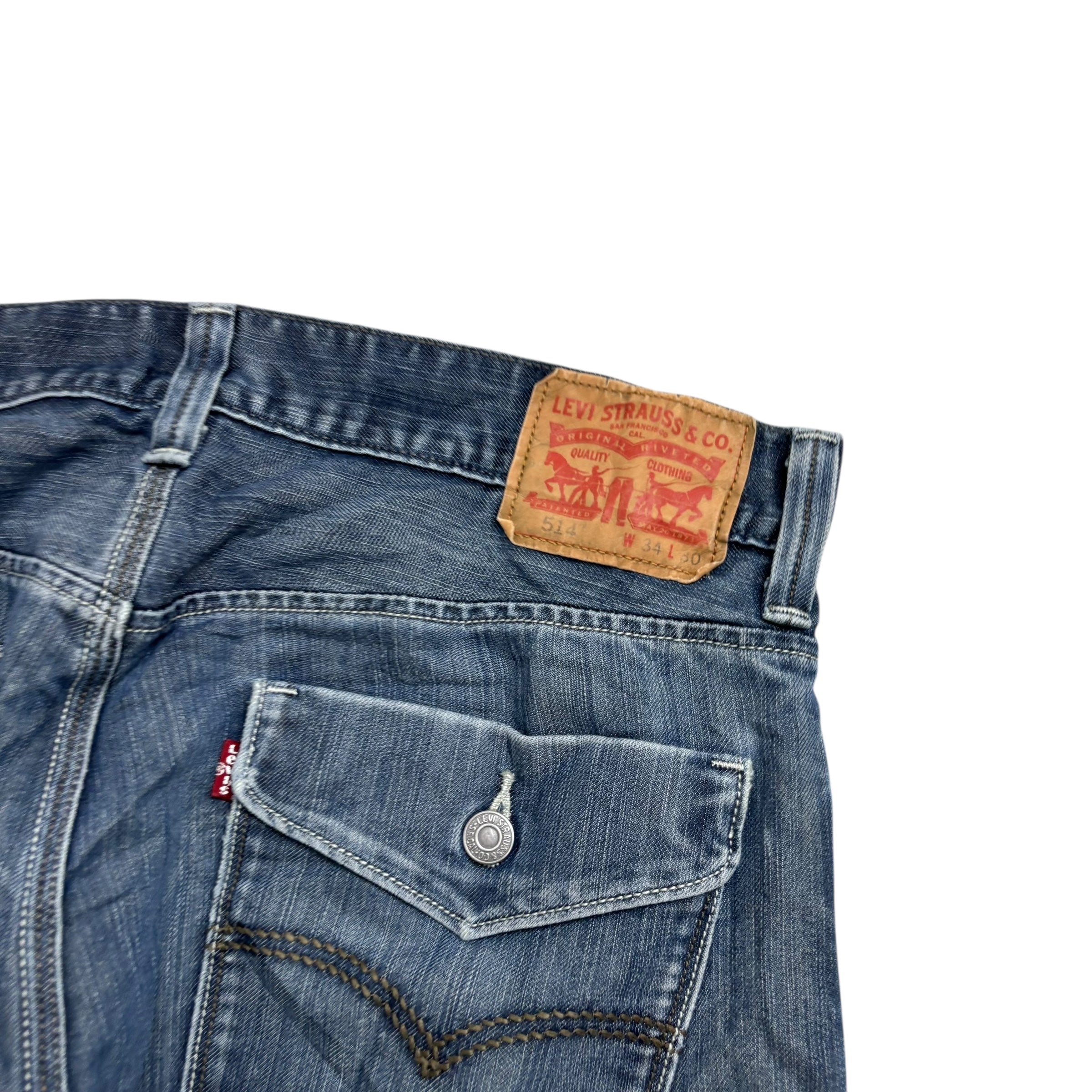 Levis 514 Jeans W34 L30 Mens Silver Blue Regular Straight Fit Denim (F)