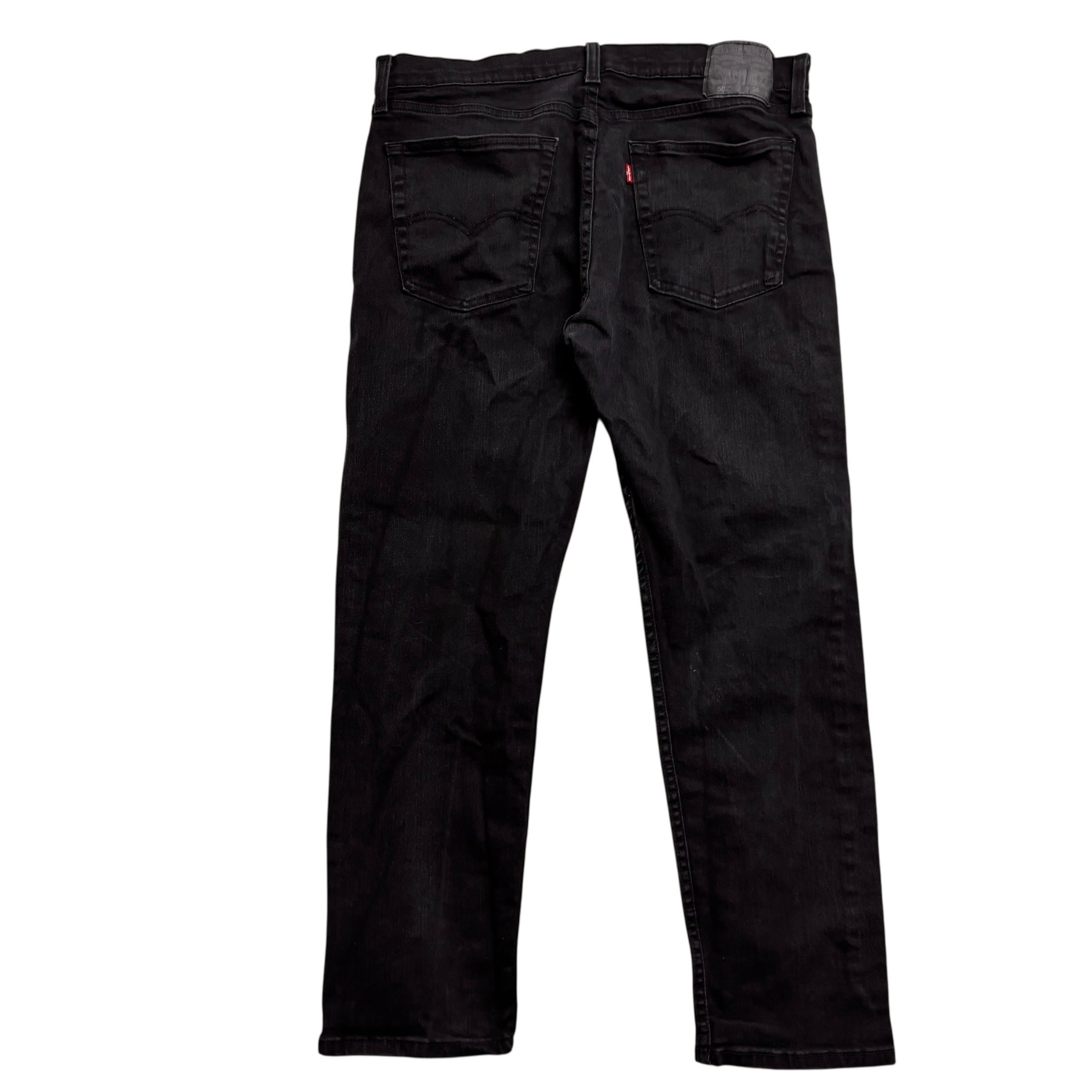 Levis 502 Jeans W36 L29 Mens Black Regular Tapered Fit Stretch Denim (E)