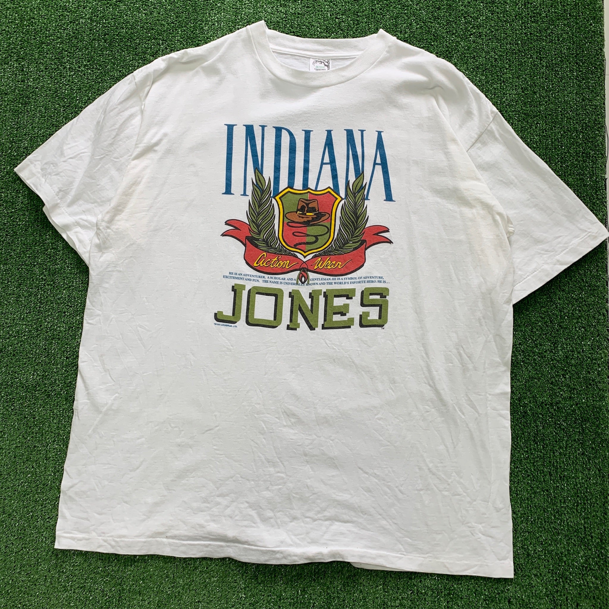 Vintage T Shirt Mens 3XL White Single Stitch 90s Indiana Jones Film Movie Promo