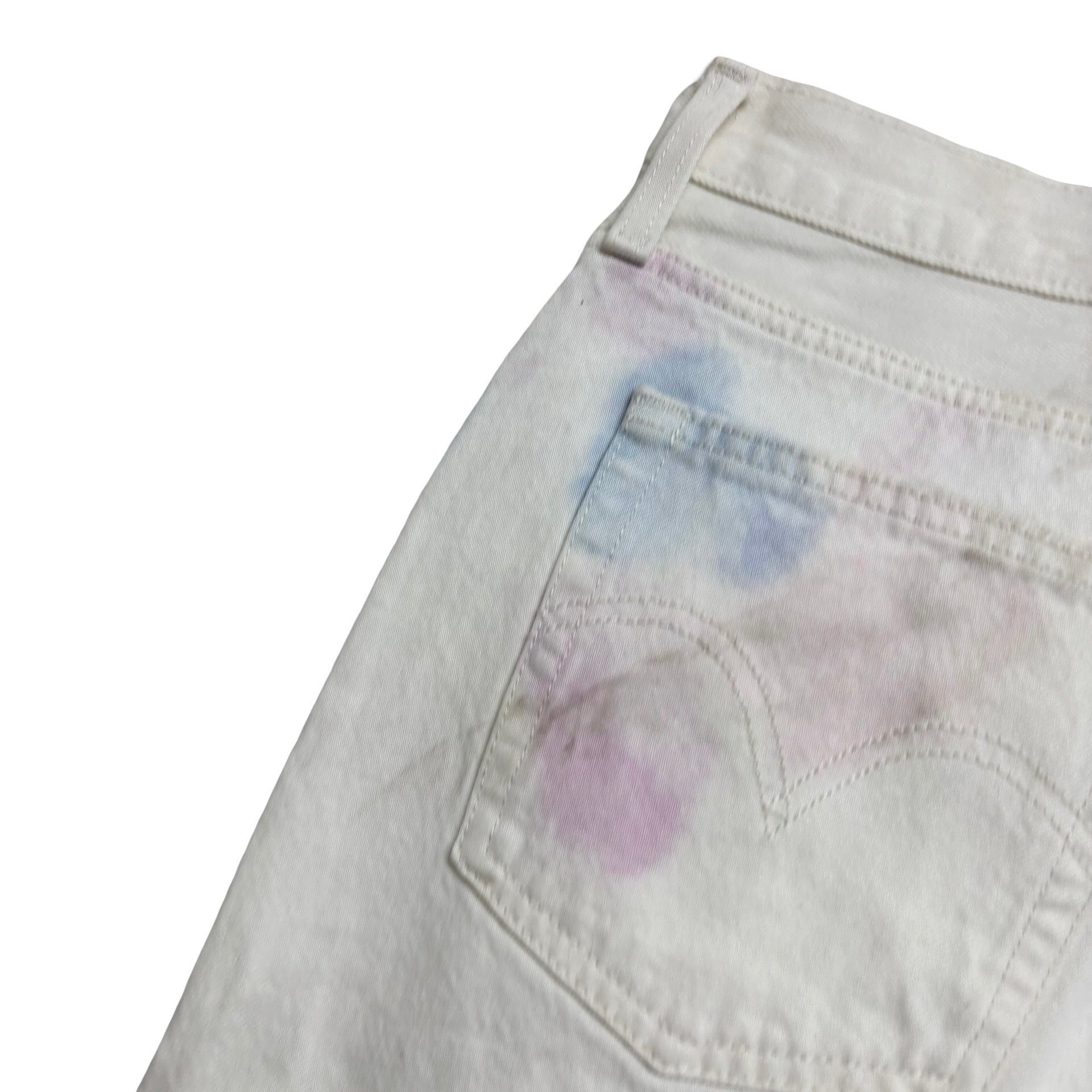 Levis 501 Jeans W32 L30 Mens White Regular Straight Fit Tie Die Denim (F)