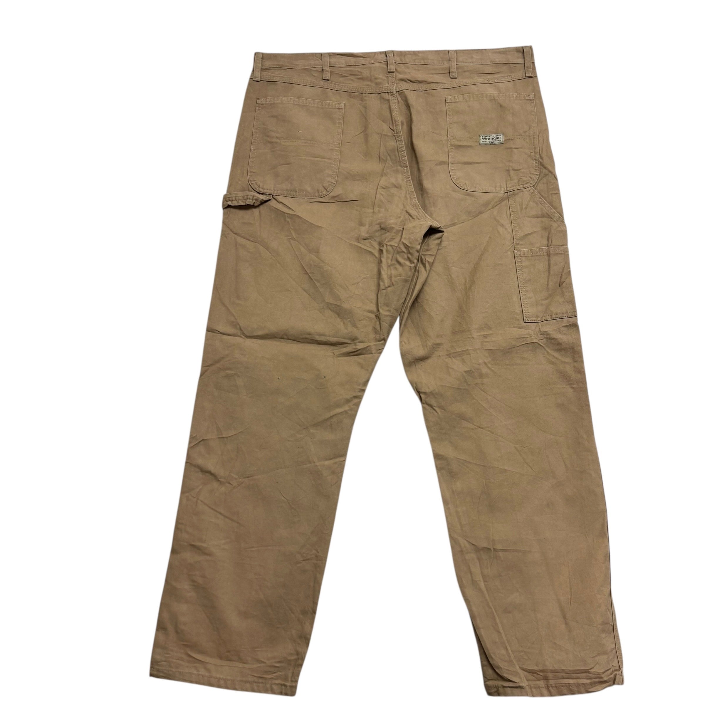 Wrangler Carpenter Pants W42 L32 Mens Tan Relaxed Straight Fit Trousers (E)