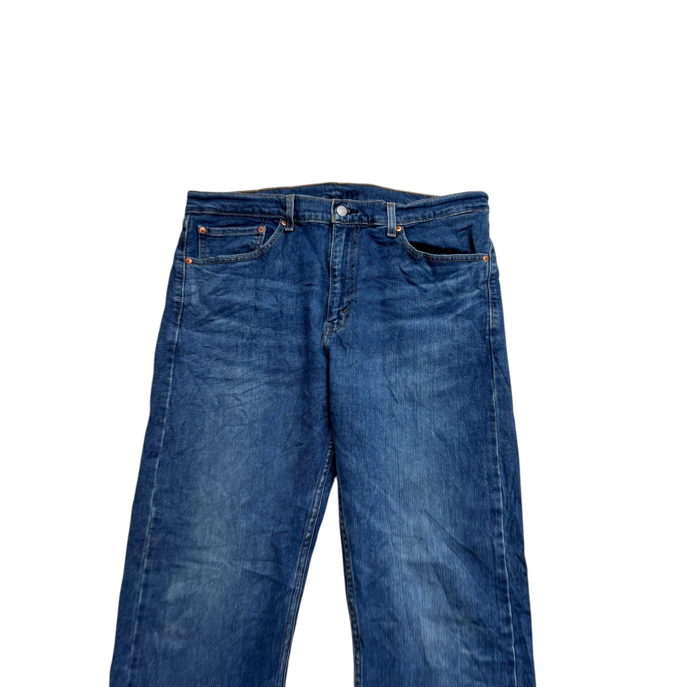 Levis 505 Jeans W36 L32 Mens Mid Blue Regular Straight Fit Stretch Denim (E)