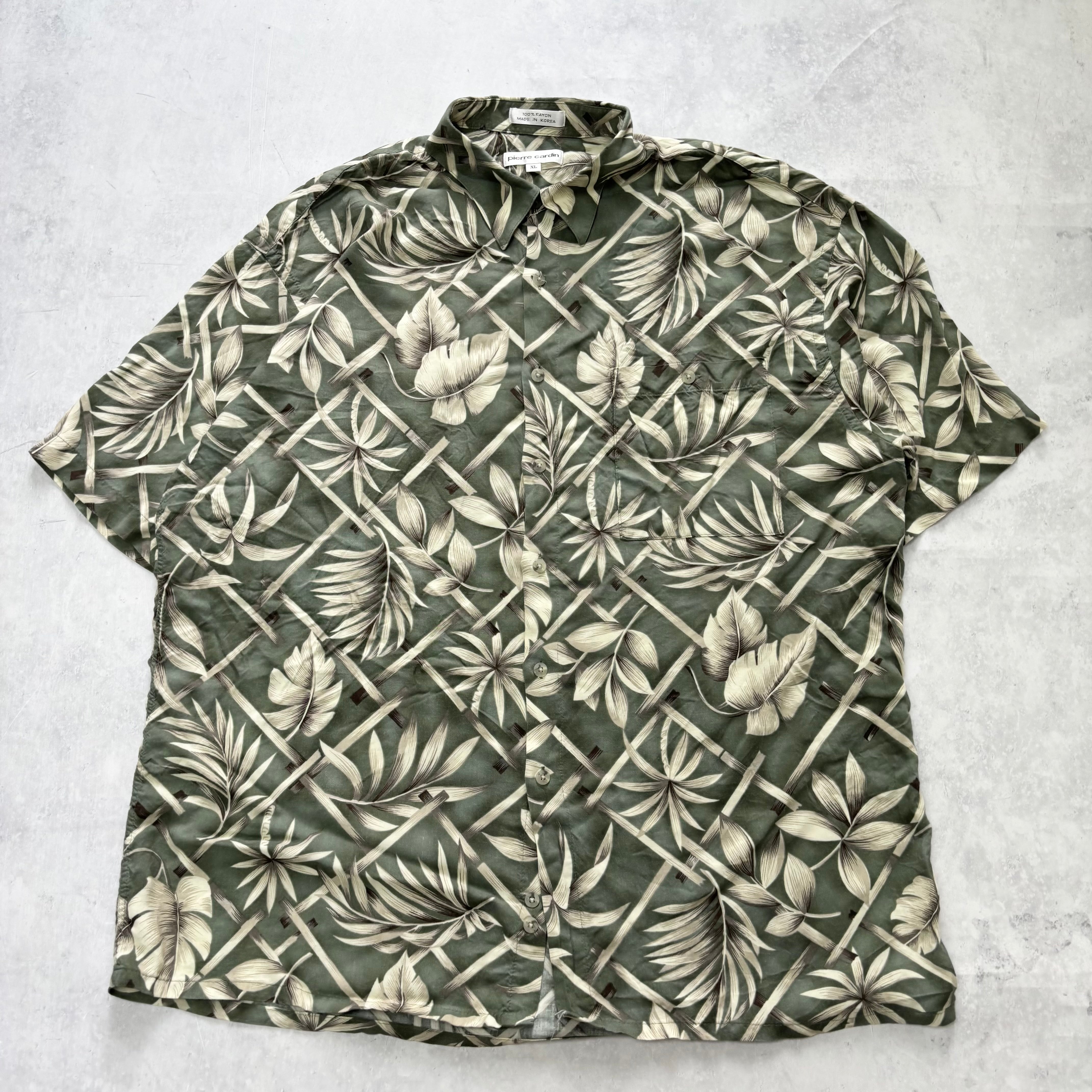 Vintage Hawaiian Shirt Mens XL Green Floral Aloha Short Sleeve Rayon (E)