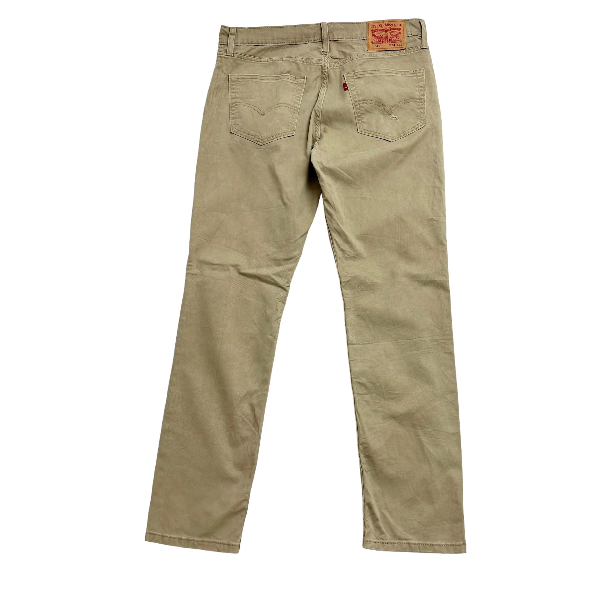 Levis 511 Trousers W34 L32 Mens Beige Tan Slim Fit Stretch Cotton Pants