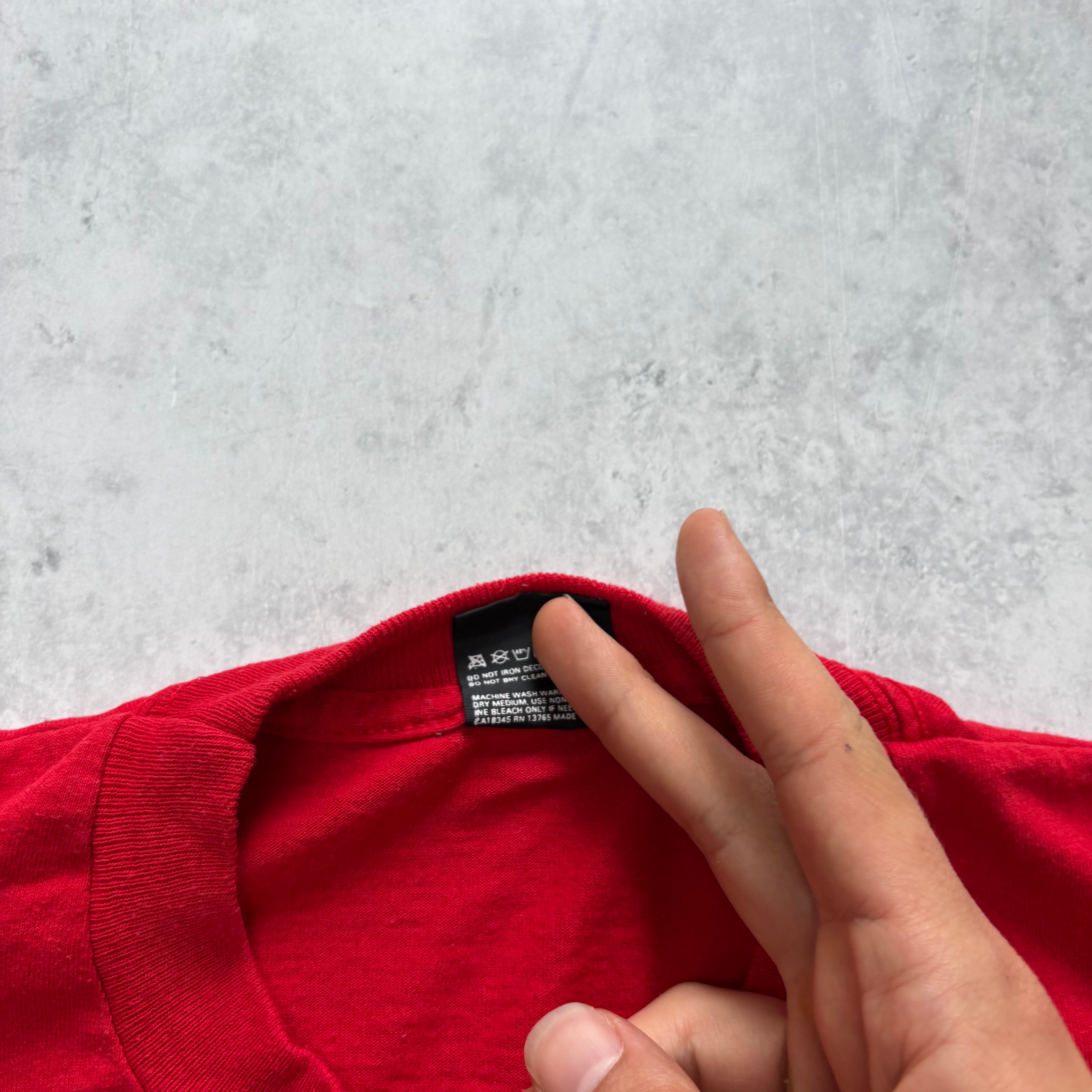 Vintage T Shirt Mens Large Red Single Stitch Graphic Print 90s Run Race (E)